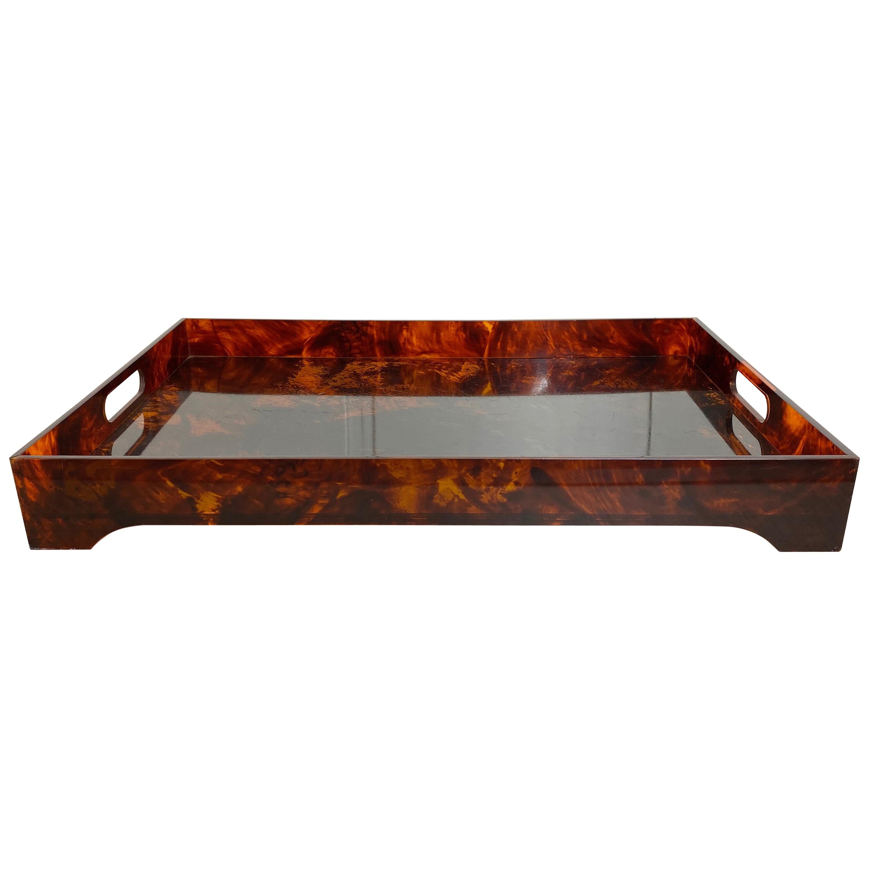 Tortoiseshell Lucite Serving Tray Centerpiece, Willy Rizzo Style, Italy, 1970s