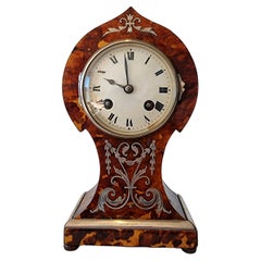 Tortoiseshell Mantel Clock with Silver Inlay and Stringing