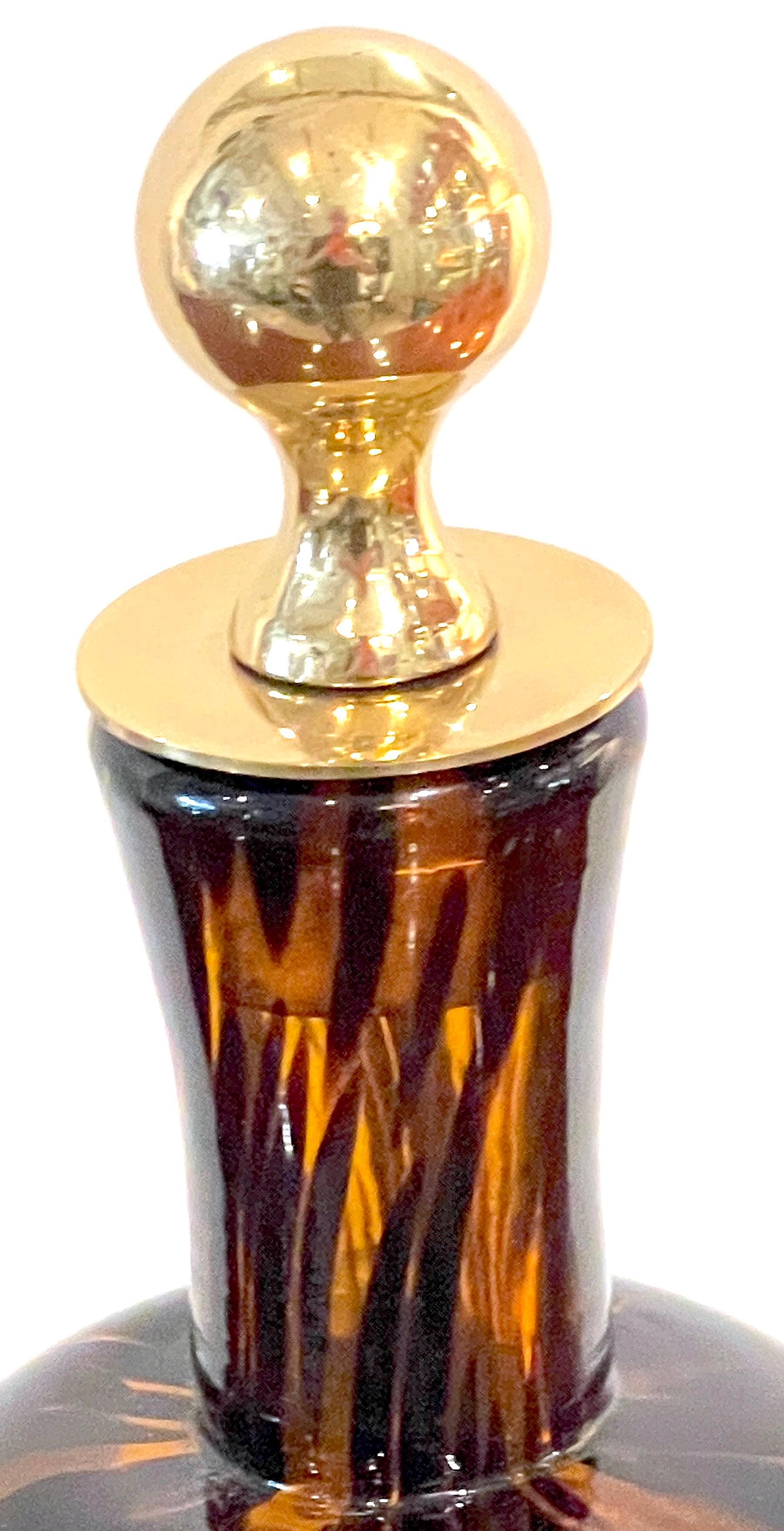 Modern Tortoiseshell Murano Glass & Brass Decanter, Attributed to Barovier Toso For Sale