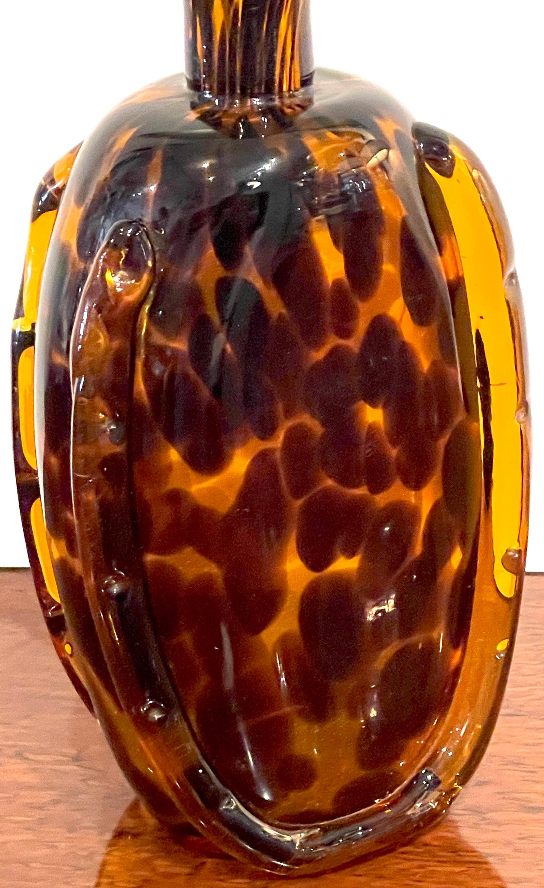 Italian Tortoiseshell Murano Glass & Brass Decanter, Attributed to Barovier Toso For Sale