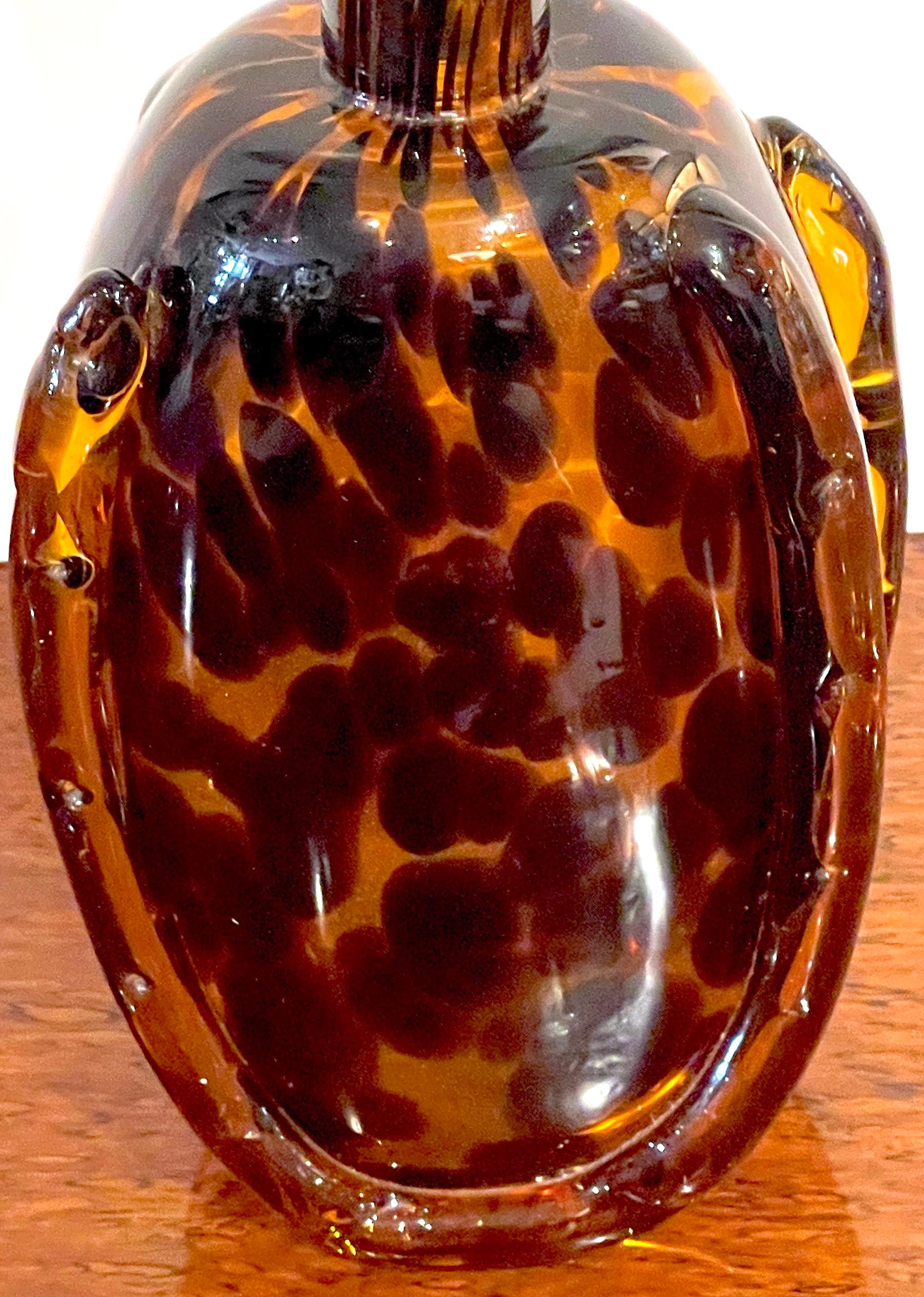 Polished Tortoiseshell Murano Glass & Brass Decanter, Attributed to Barovier Toso For Sale