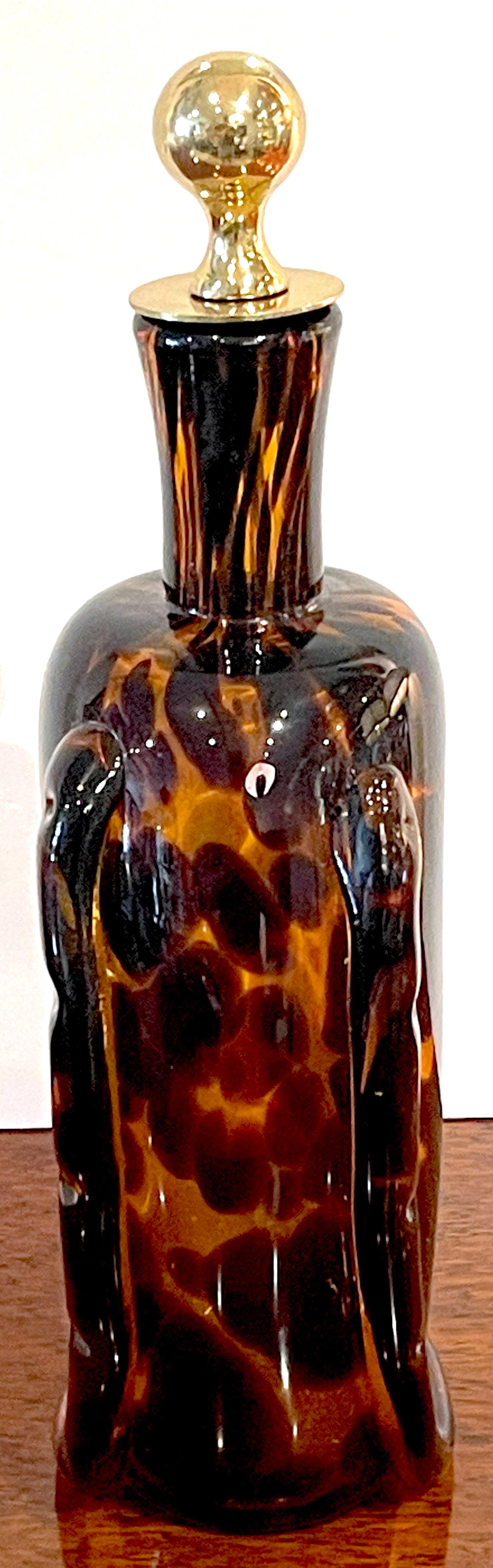 Tortoiseshell Murano Glass & Brass Decanter, Attributed to Barovier Toso In Good Condition For Sale In West Palm Beach, FL