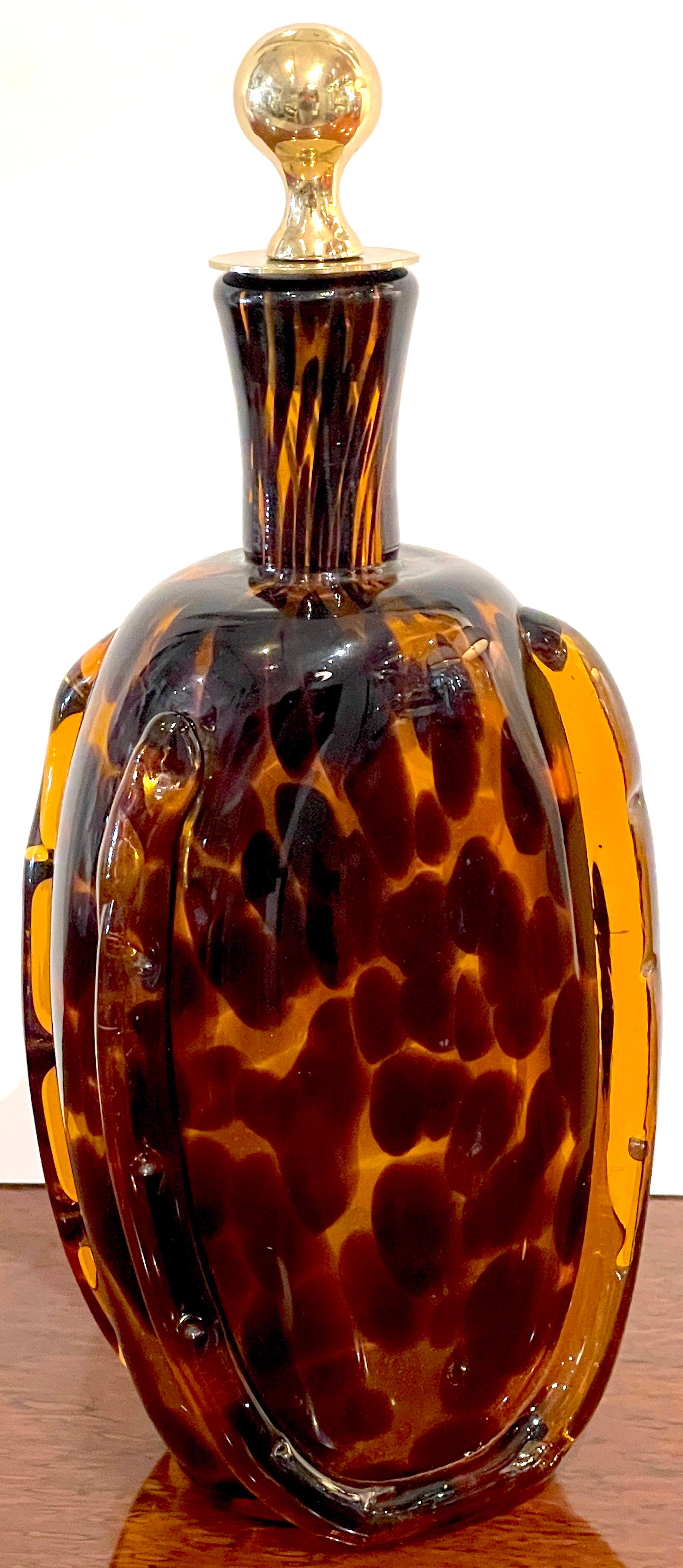 20th Century Tortoiseshell Murano Glass & Brass Decanter, Attributed to Barovier Toso For Sale