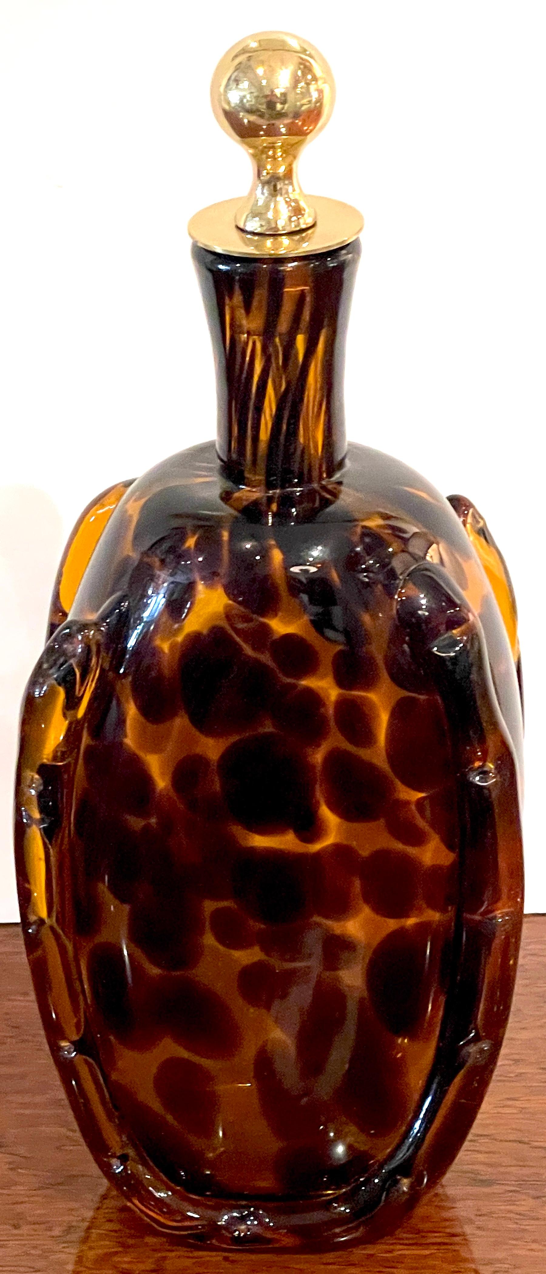 Tortoiseshell Murano Glass & Brass Decanter, Attributed to Barovier Toso For Sale 1