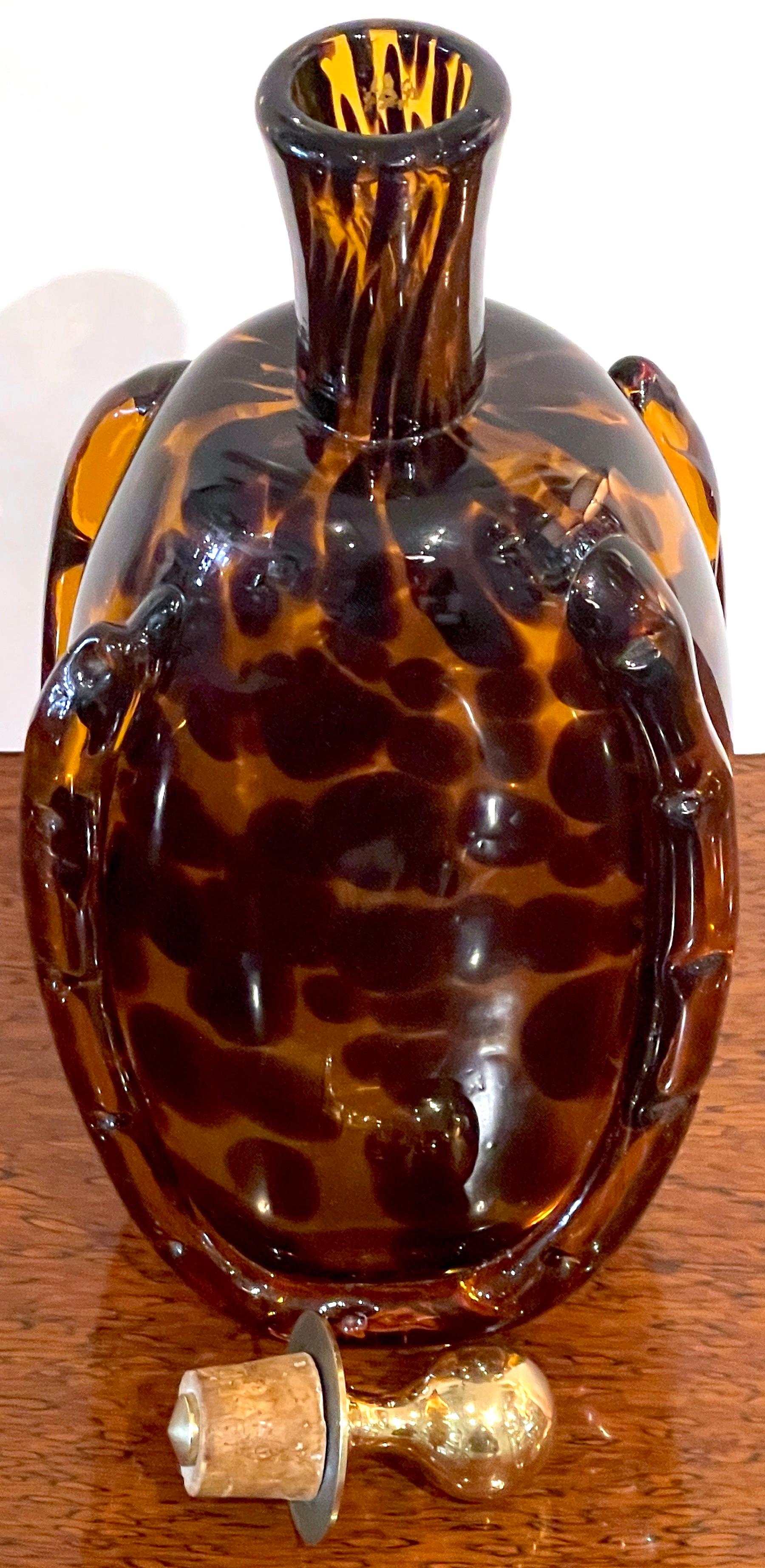 Tortoiseshell Murano Glass & Brass Decanter, Attributed to Barovier Toso For Sale 2