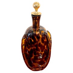Tortoiseshell Murano Glass & Brass Decanter, Attributed to Barovier Toso