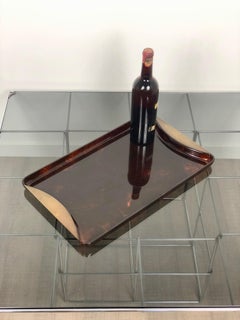 Tortoiseshell Serving Tray in Lucite and Brass by Guzzini, 1970s, Italy