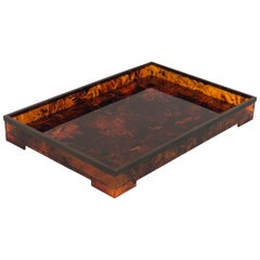 Tortoiseshell Serving Tray Lucite and Brass Willy Rizzo Style Italy, 1970s