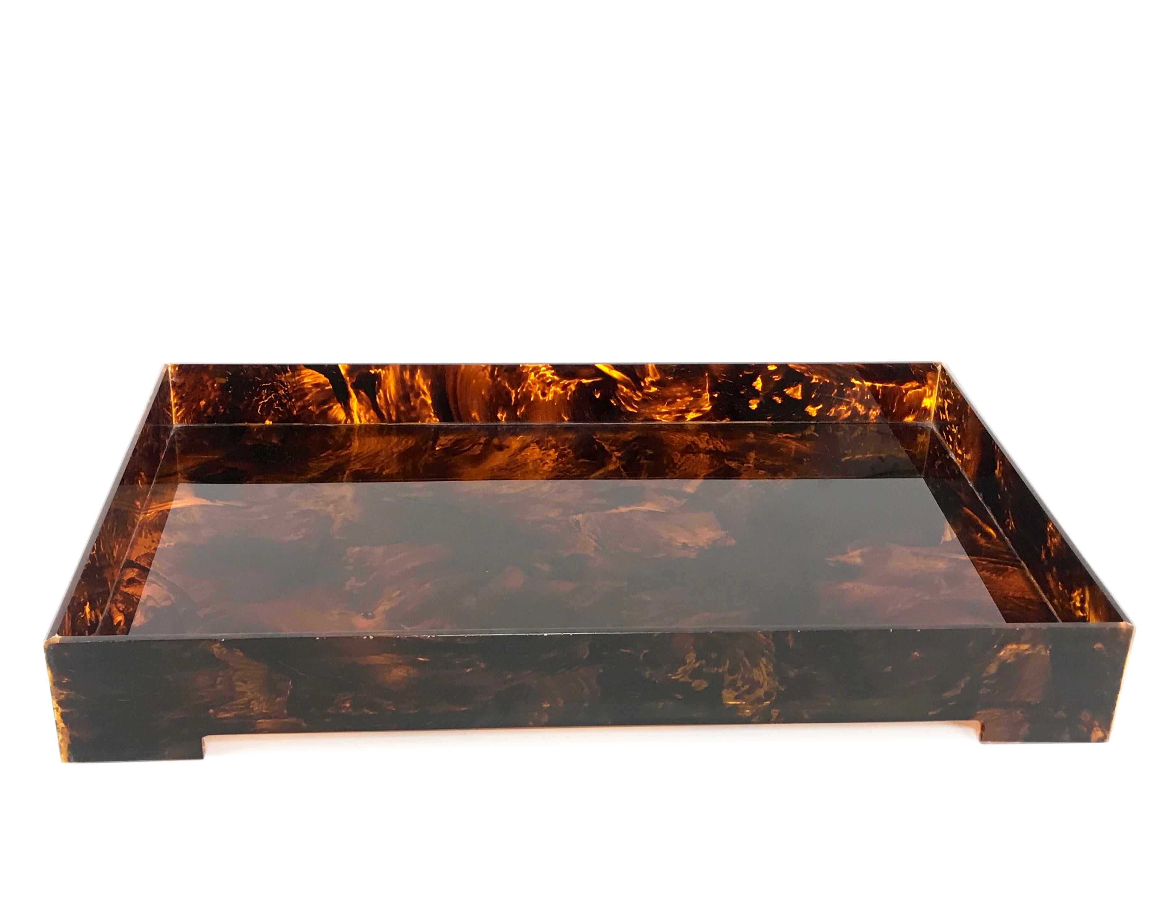 Tortoiseshell Serving Tray, Lucite, Rizzo Style, Italia 1970s, Midcentury 3