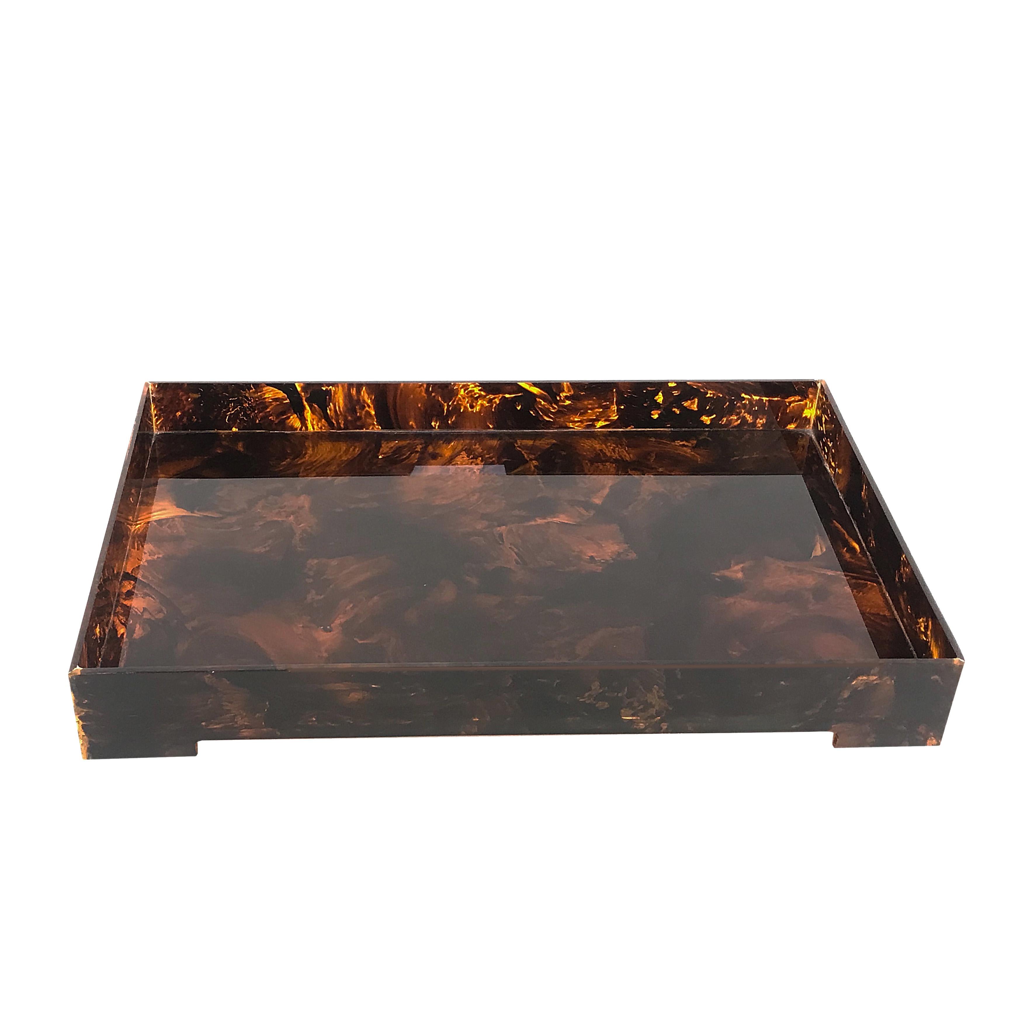 Tortoiseshell Serving Tray, Lucite, Rizzo Style, Italia 1970s, Midcentury 4