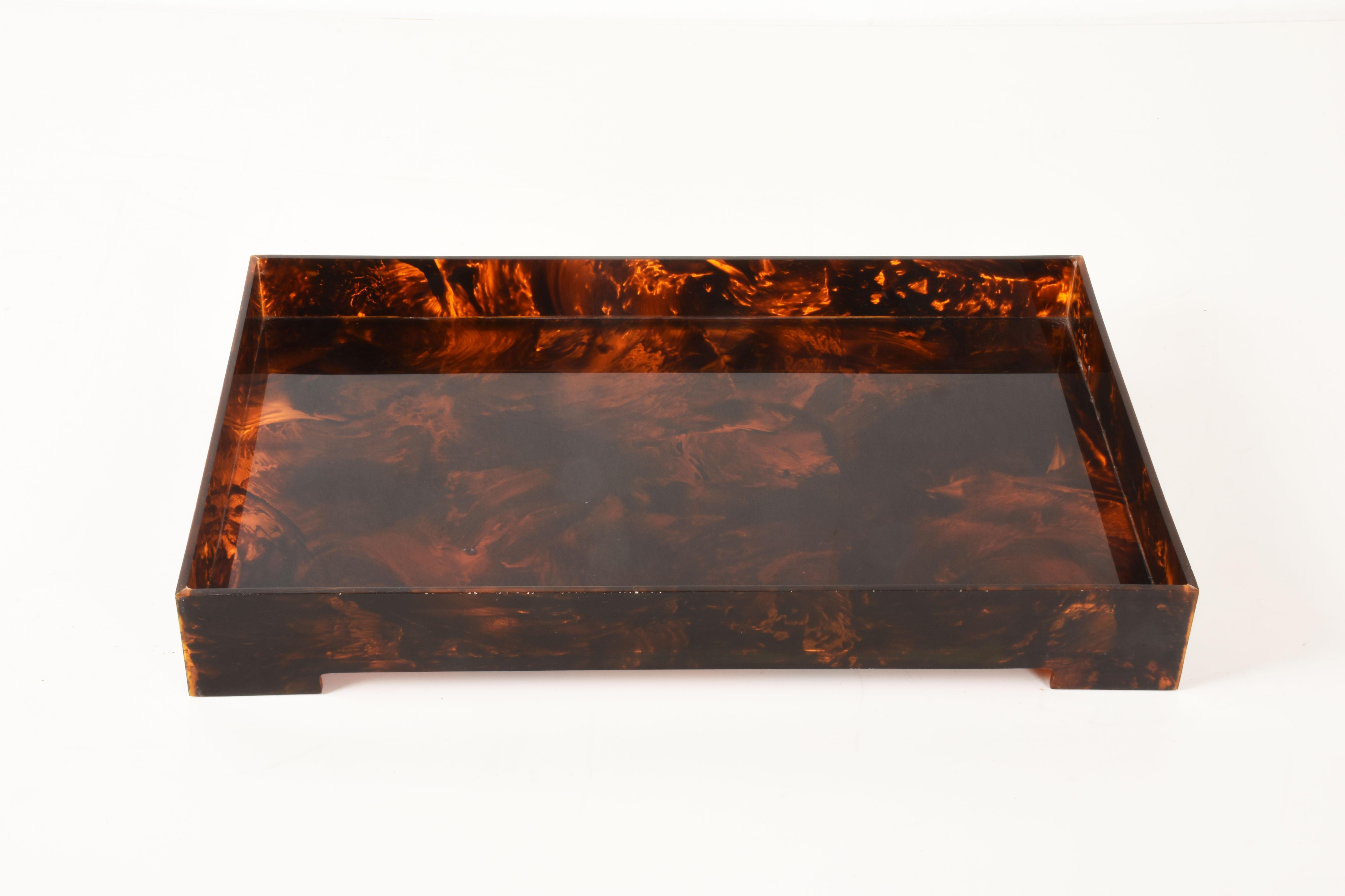 Italian Tortoiseshell Serving Tray, Lucite, Rizzo Style, Italia 1970s, Midcentury