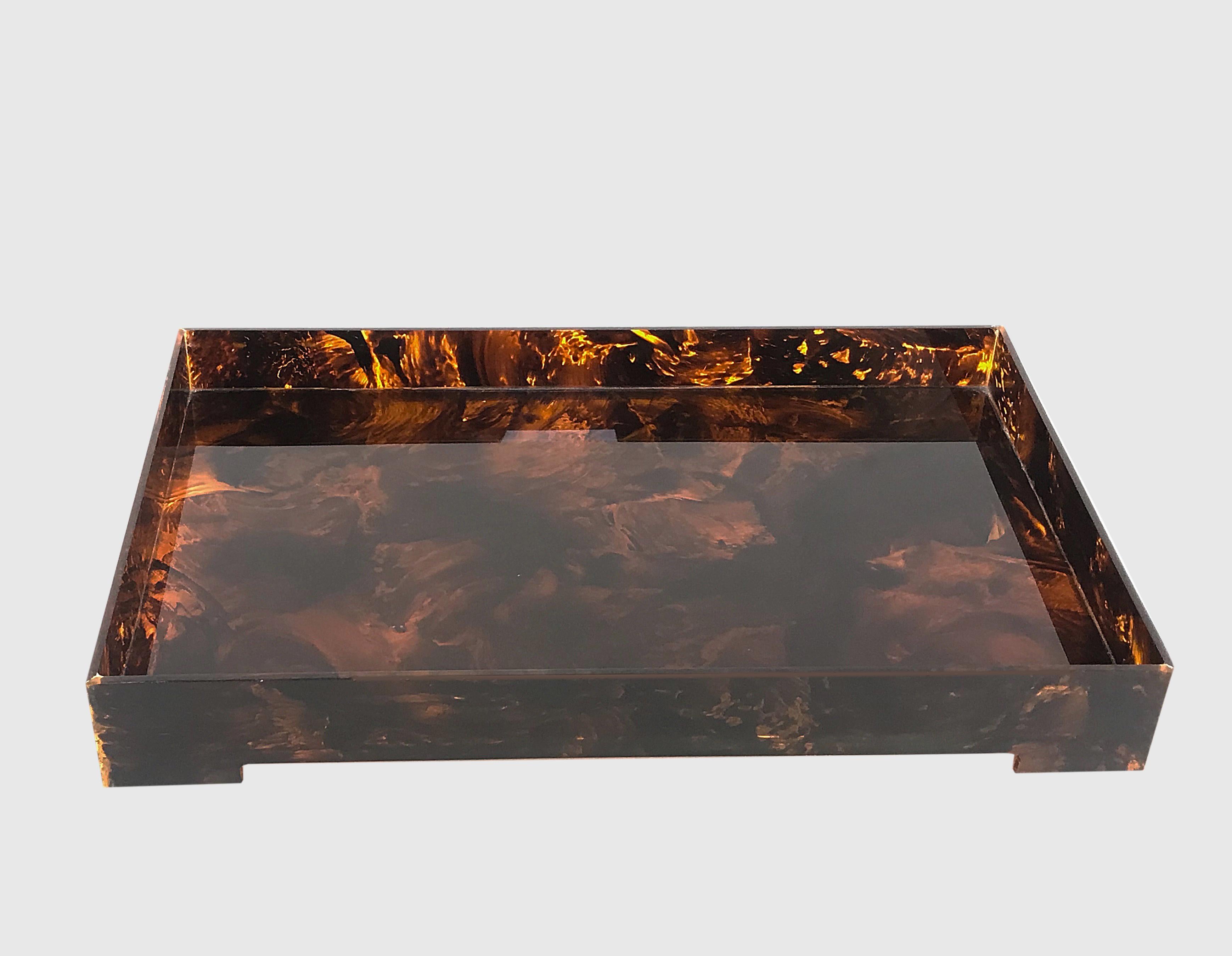 Tortoiseshell Serving Tray, Lucite, Rizzo Style, Italia 1970s, Midcentury 2