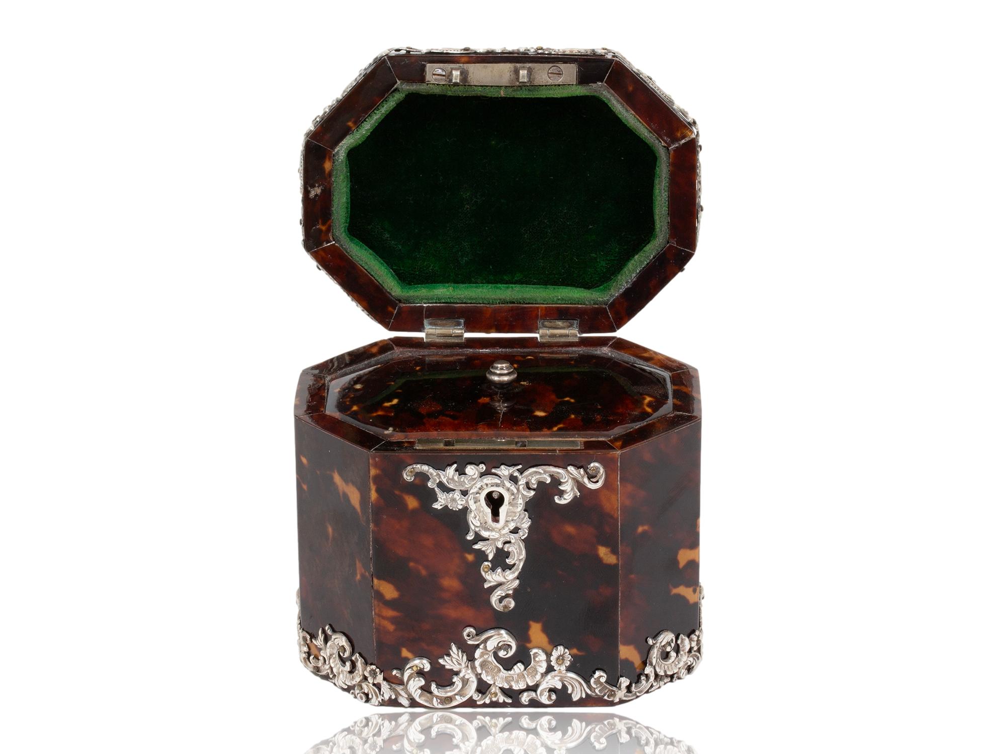 Tortoiseshell Silver Mounted Tea Caddy by Deakin & Francis For Sale 3