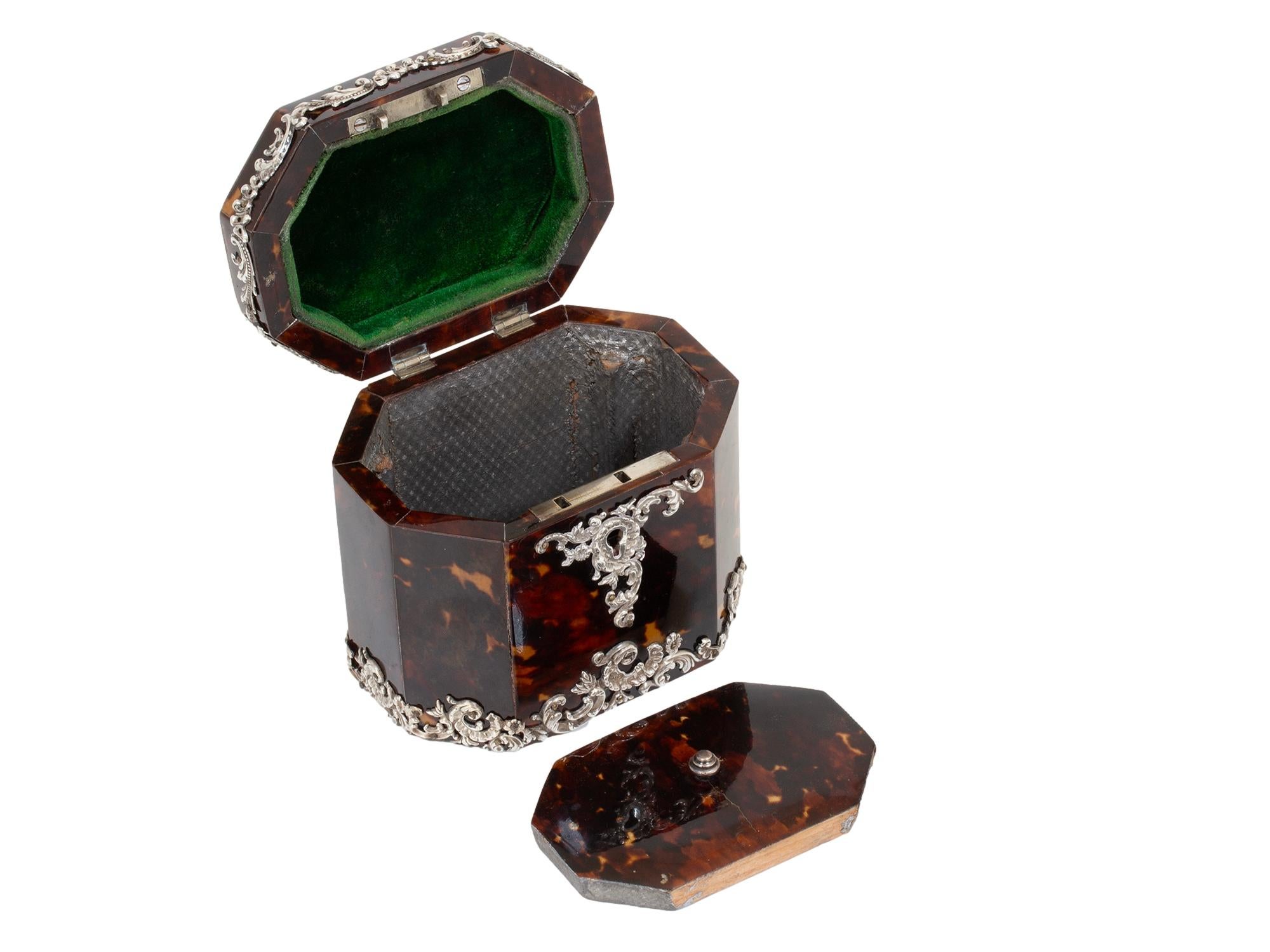 Tortoiseshell Silver Mounted Tea Caddy by Deakin & Francis For Sale 5