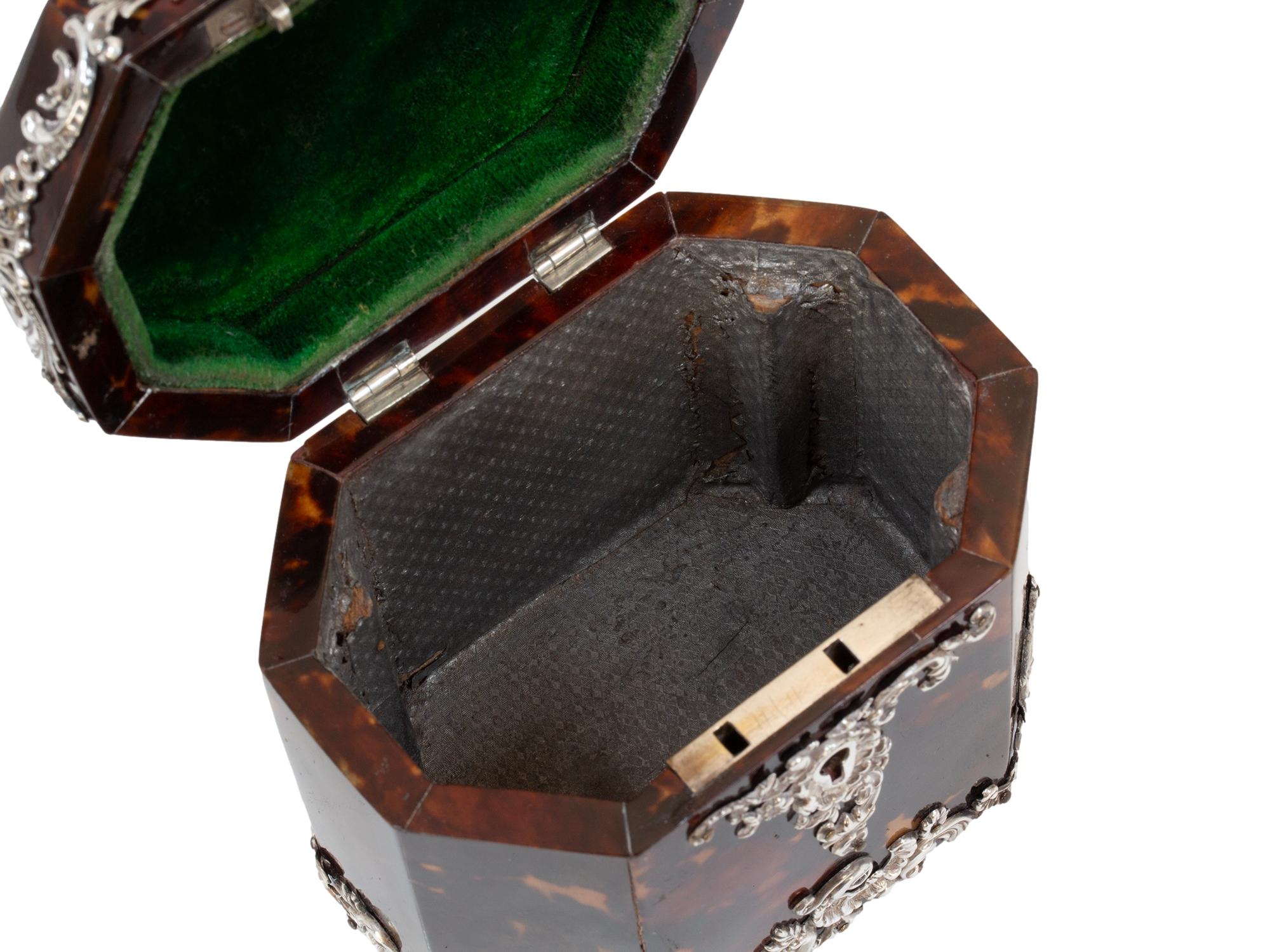 Tortoiseshell Silver Mounted Tea Caddy by Deakin & Francis For Sale 6