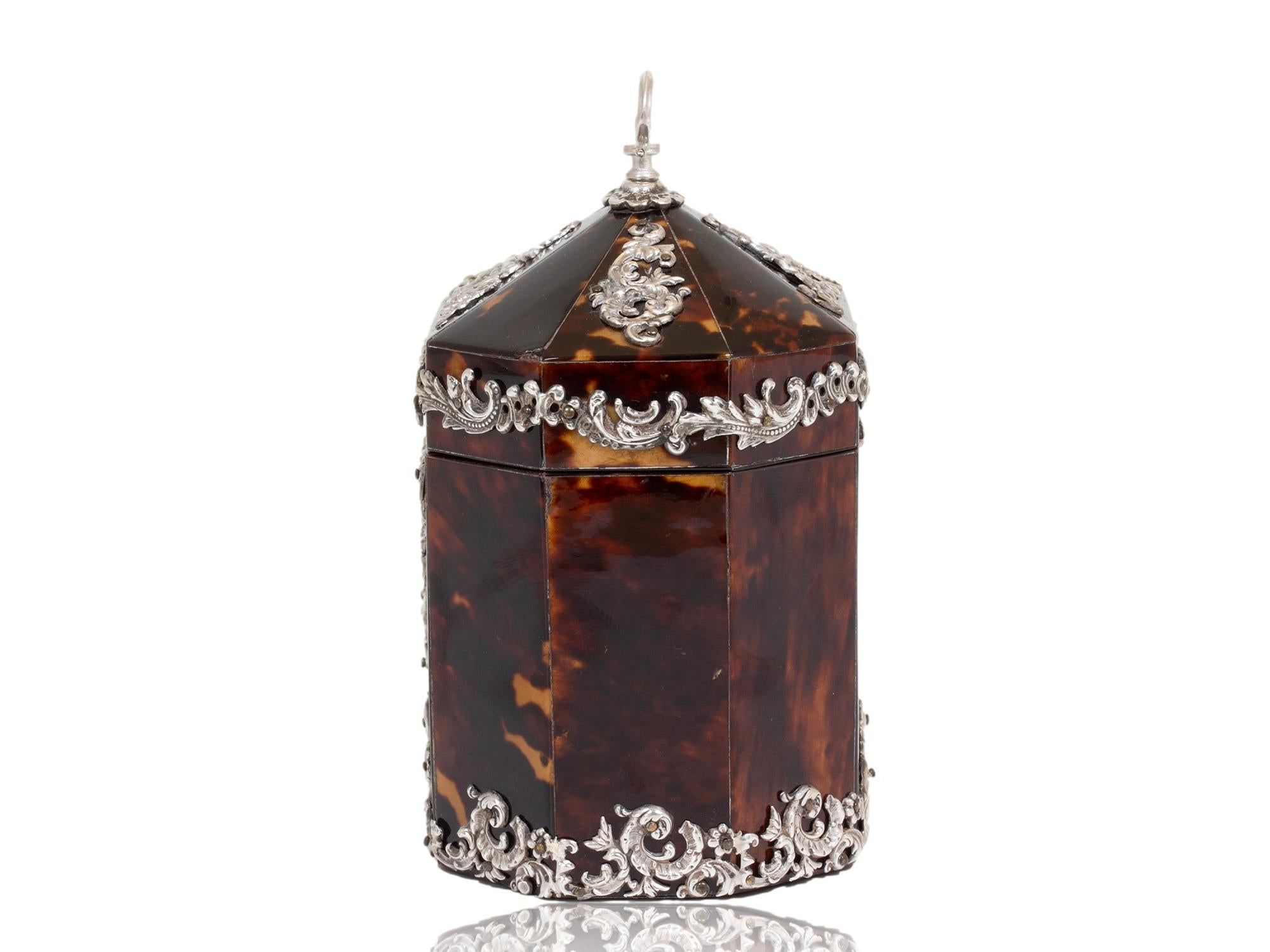 Cast Tortoiseshell Silver Mounted Tea Caddy by Deakin & Francis For Sale