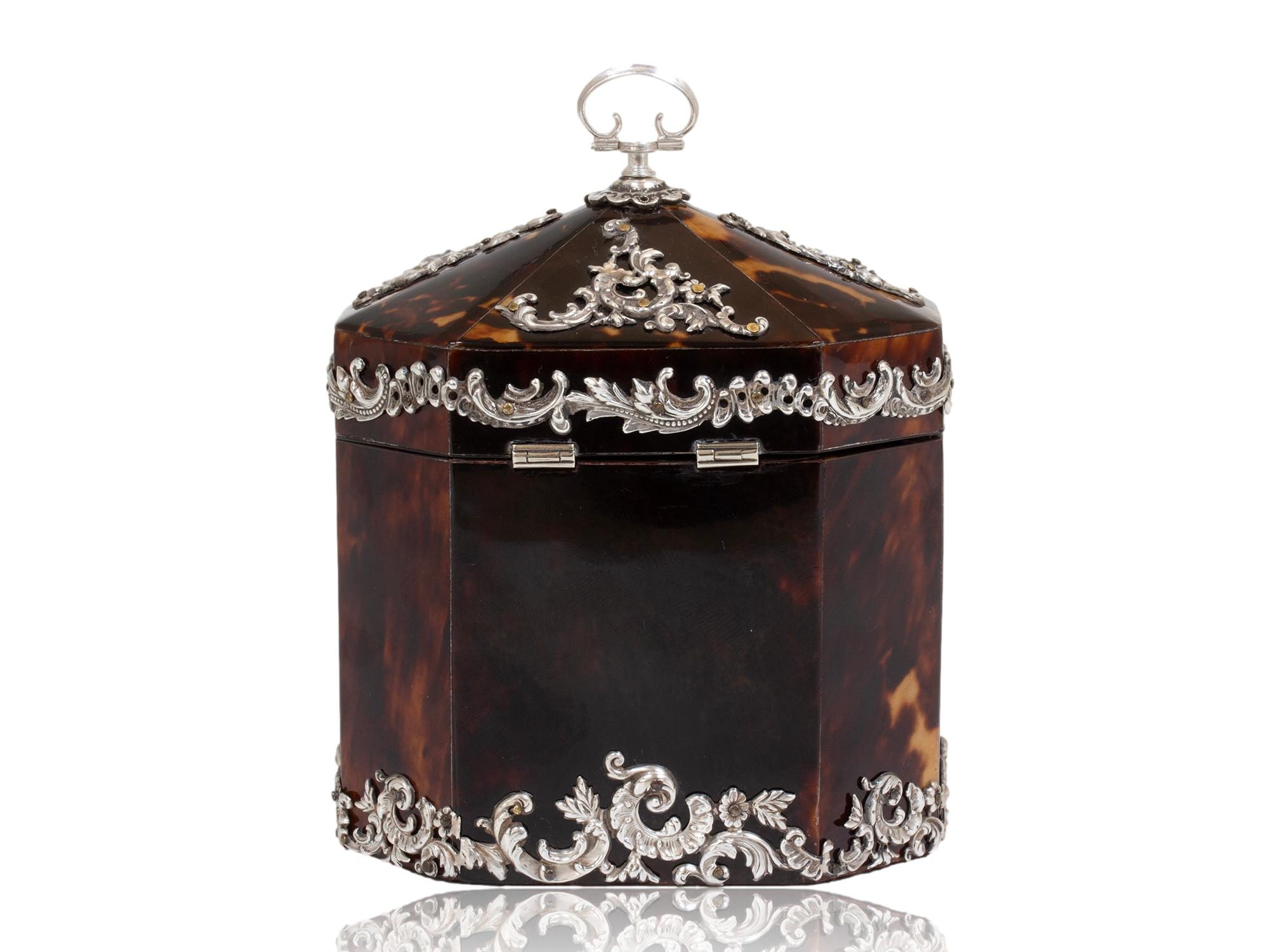 Tortoiseshell Silver Mounted Tea Caddy by Deakin & Francis In Good Condition For Sale In Northampton, GB