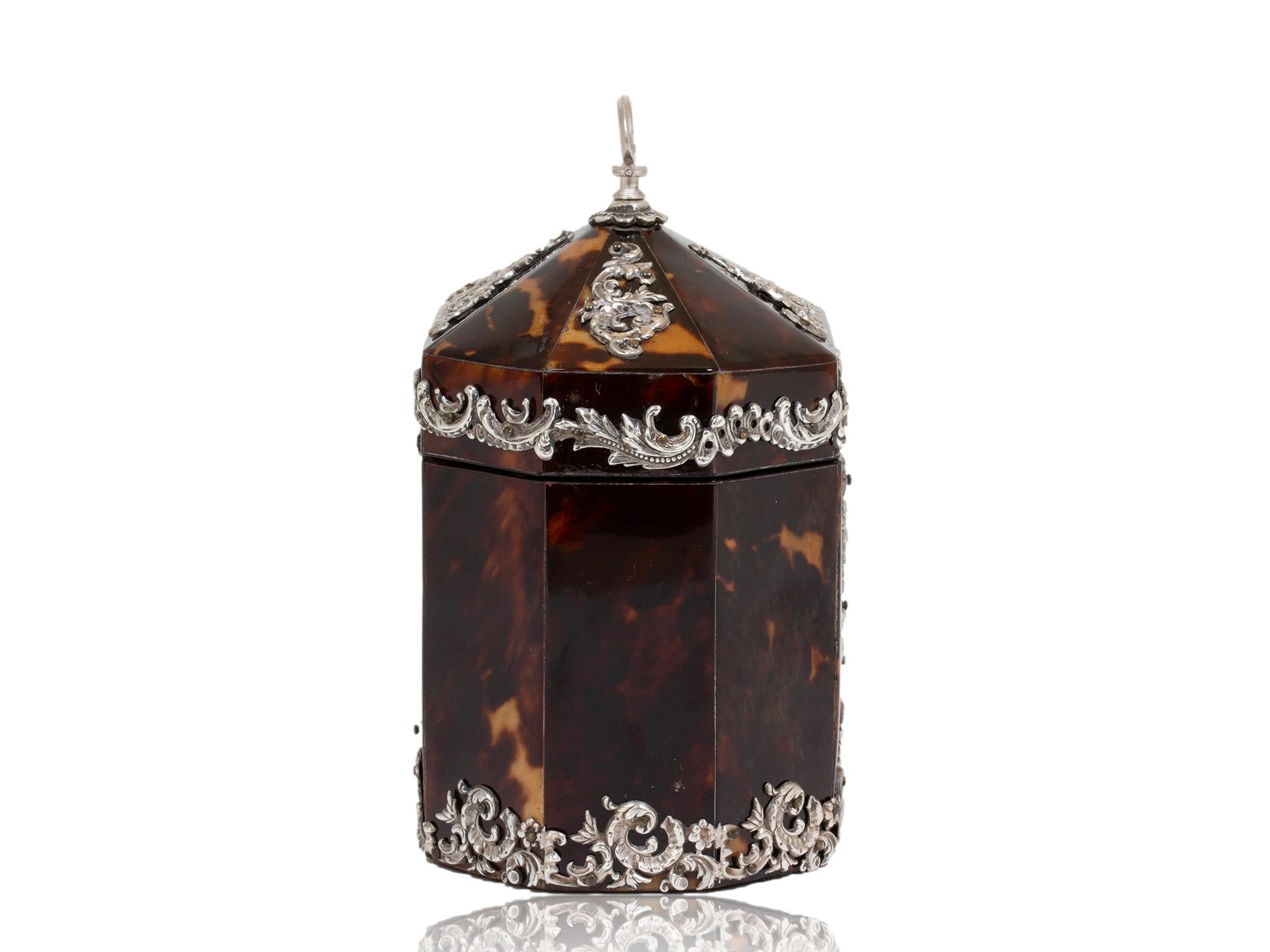 19th Century Tortoiseshell Silver Mounted Tea Caddy by Deakin & Francis For Sale