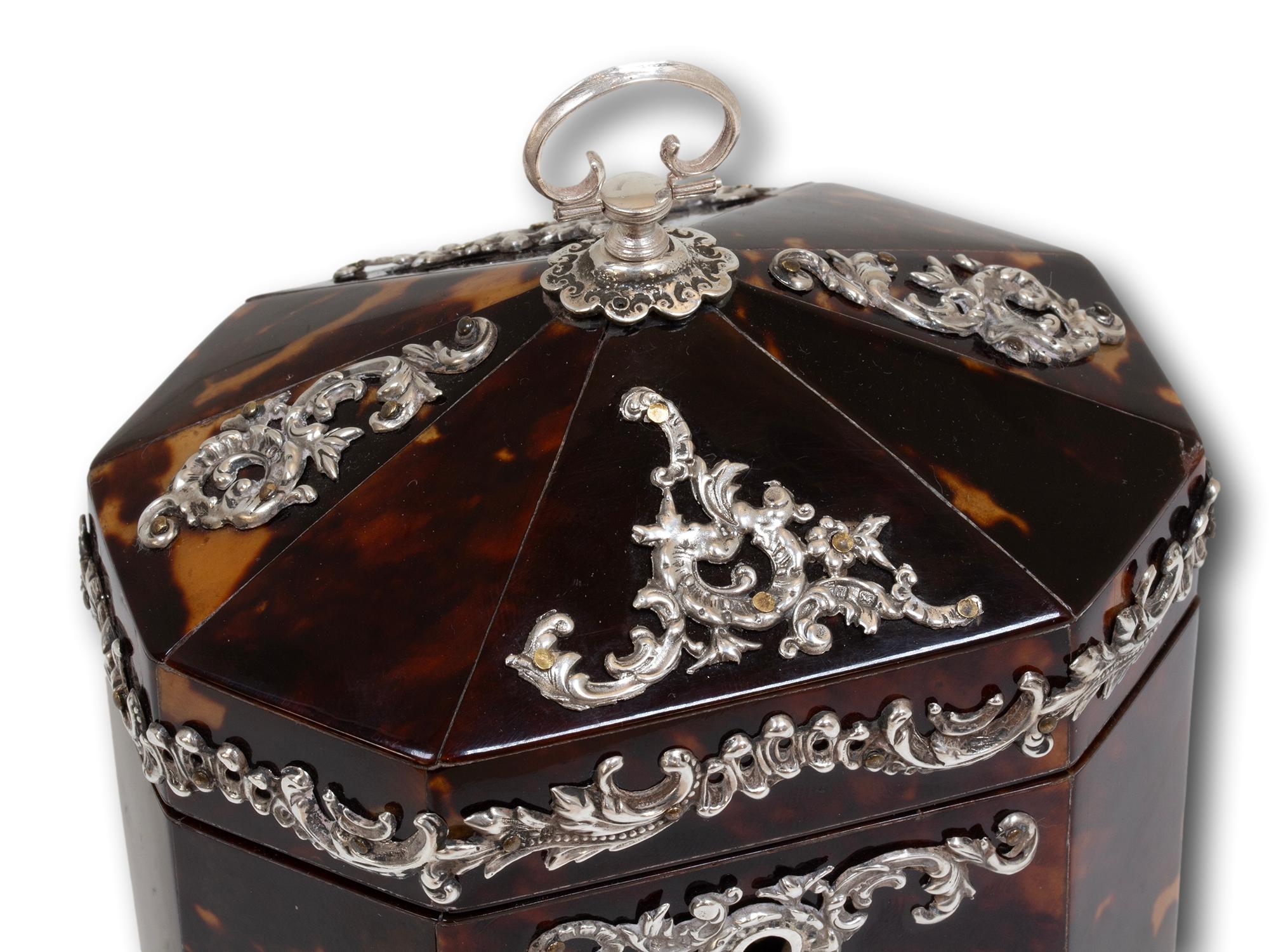 Tortoiseshell Silver Mounted Tea Caddy by Deakin & Francis For Sale 1