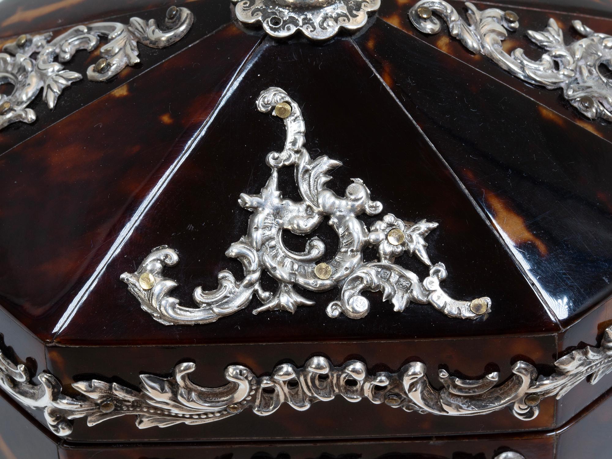 Tortoiseshell Silver Mounted Tea Caddy by Deakin & Francis For Sale 2