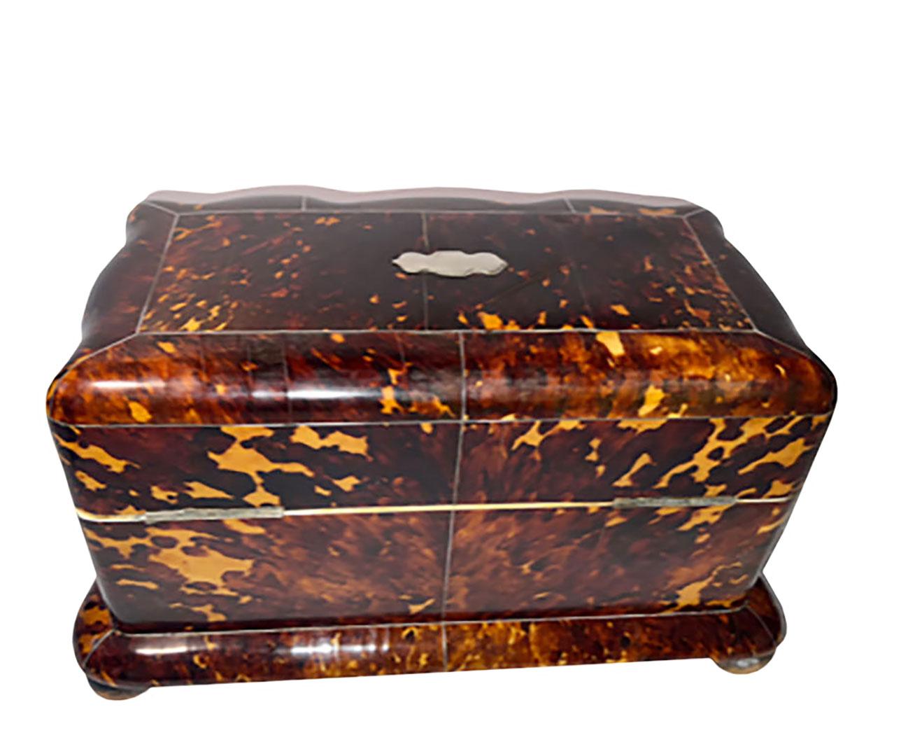 Sterling Silver Tortoiseshell Tea Caddy For Sale