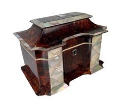Tortoiseshell Tea Caddy With Inlaid Mother Of Pearl