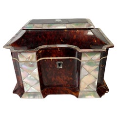 Tortoiseshell Tea Caddy With Inlaid Mother Of Pearl