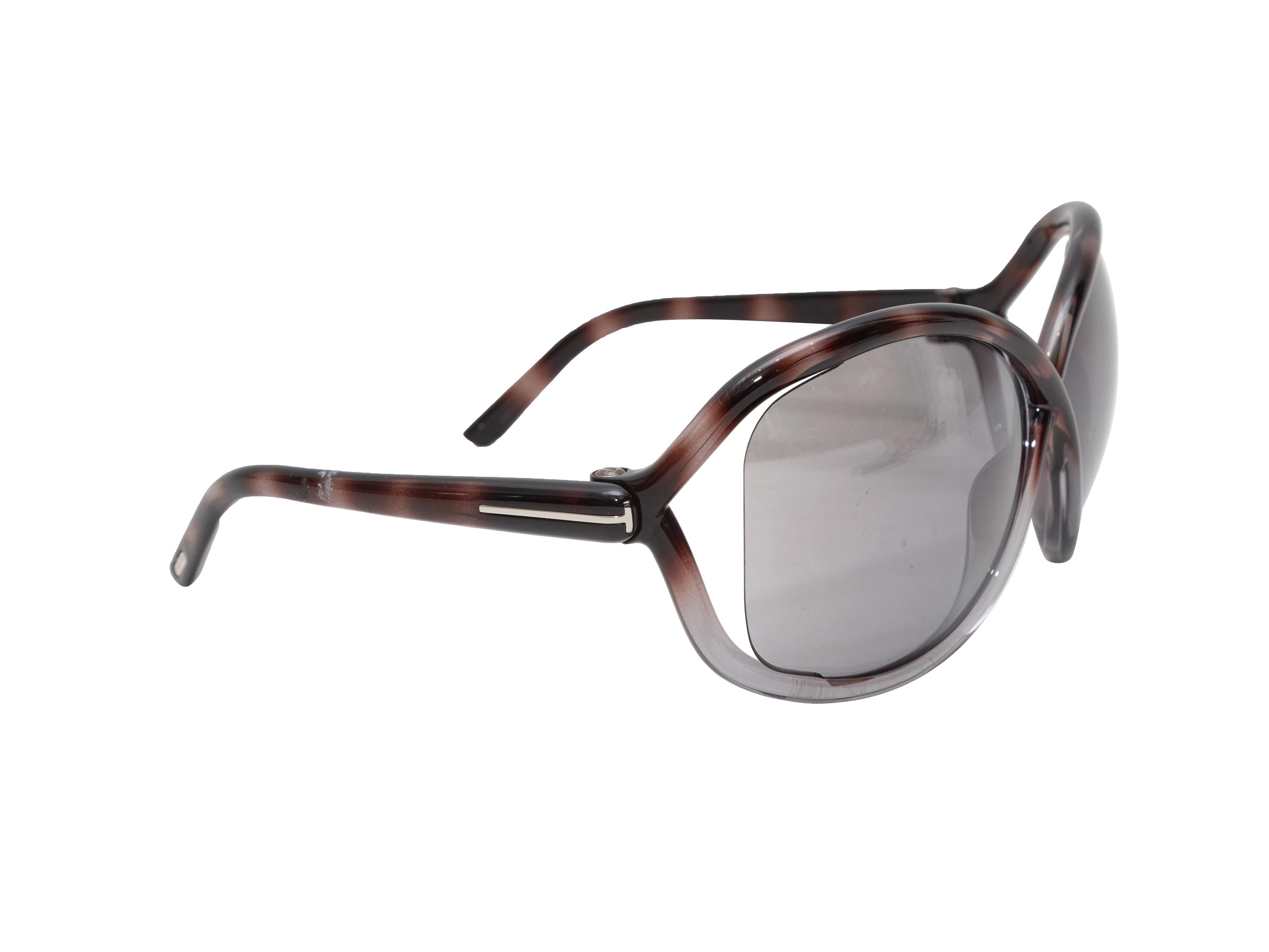Übergroße Sonnenbrille aus schildpattfarbenem Acetat von Tom Ford. Grau getönte Gläser. 7,75