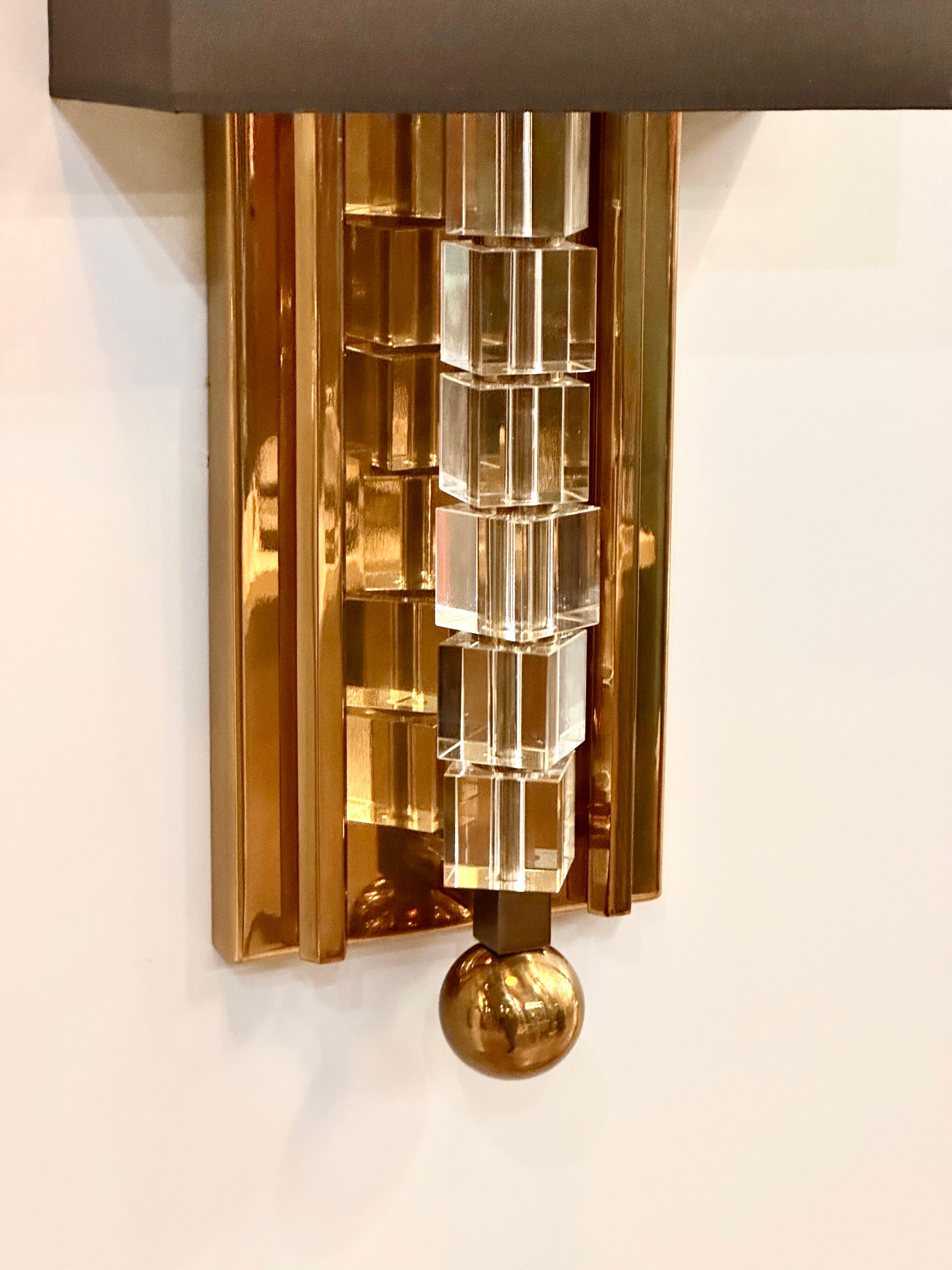 Welded Tortona Brass Lampshade Wall Sconce Mid-Century Modern Lighting For Sale