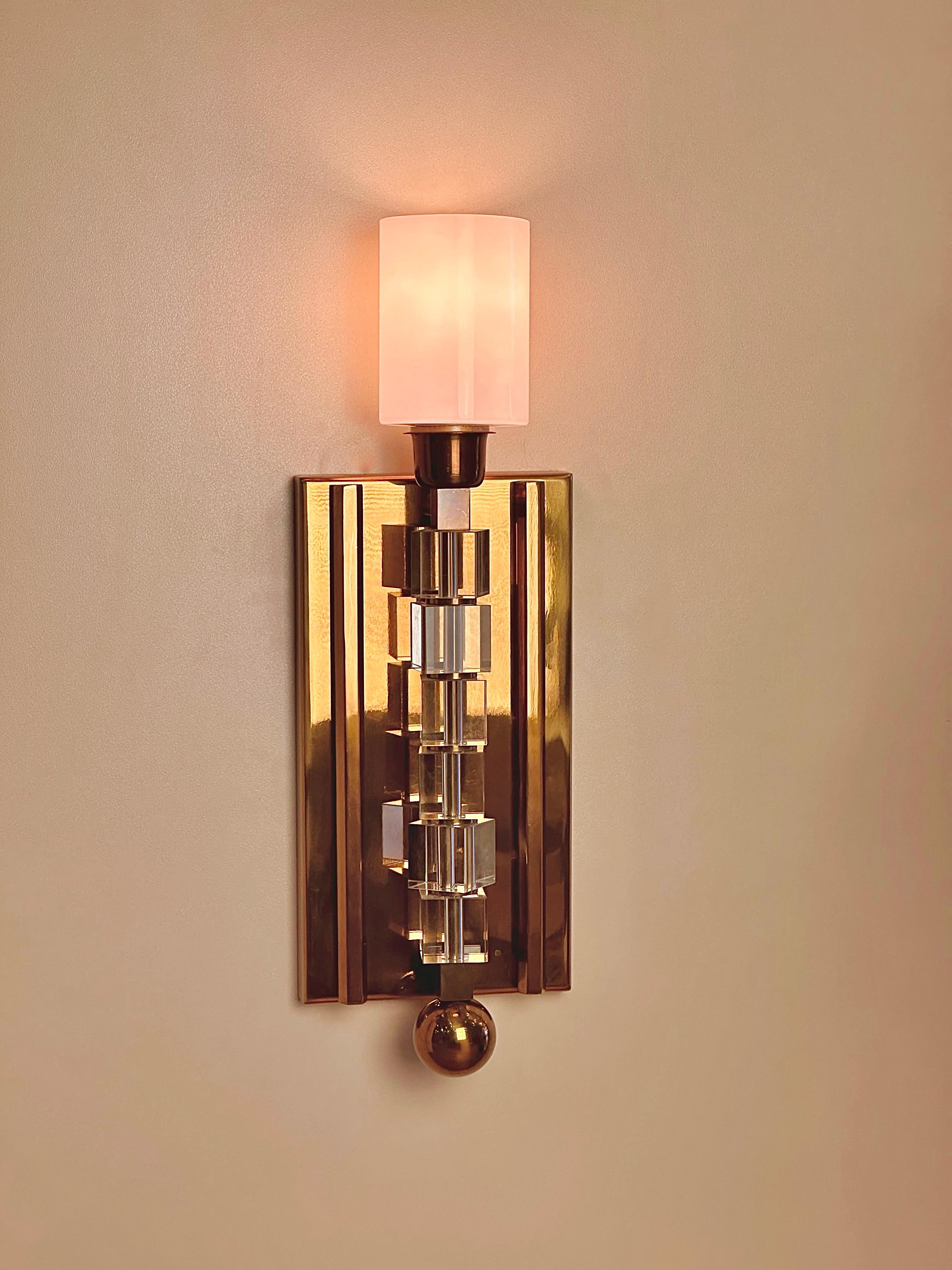 Contemporary Tortona Brass Lampshade Wall Sconce Mid-Century Modern Lighting For Sale