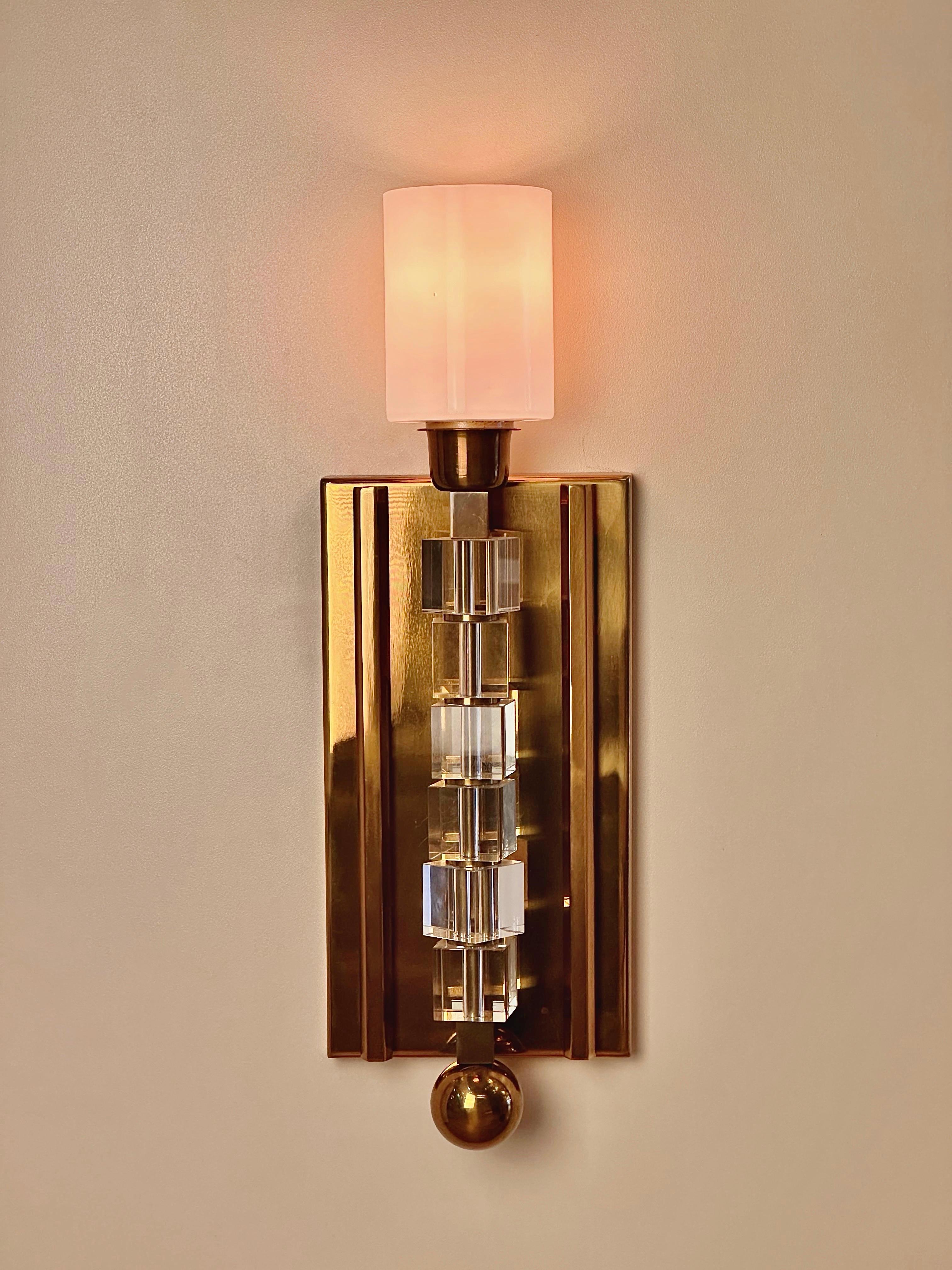 Glass Tortona Brass Lampshade Wall Sconce Mid-Century Modern Lighting For Sale