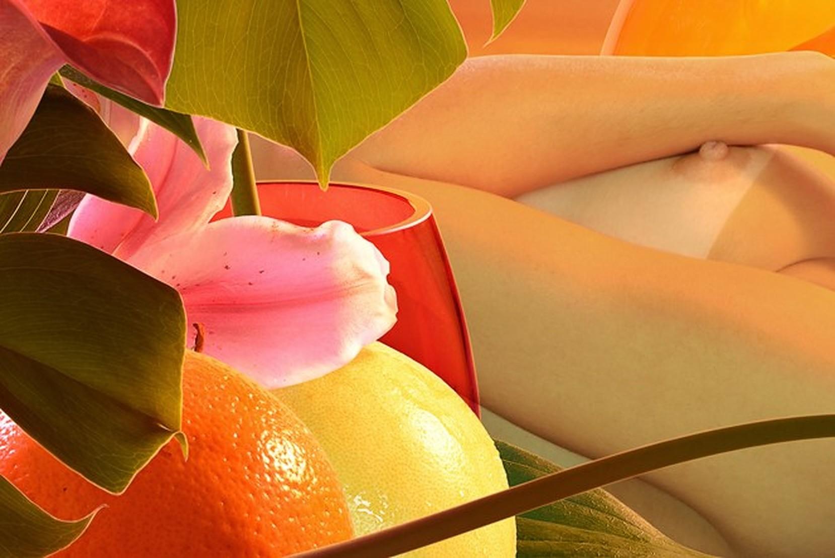 Galatea 5 - Contemporary photography, Pop art, Nude, Plants, Lily, Mango, Fruit - Photograph by Tortora & Travezan