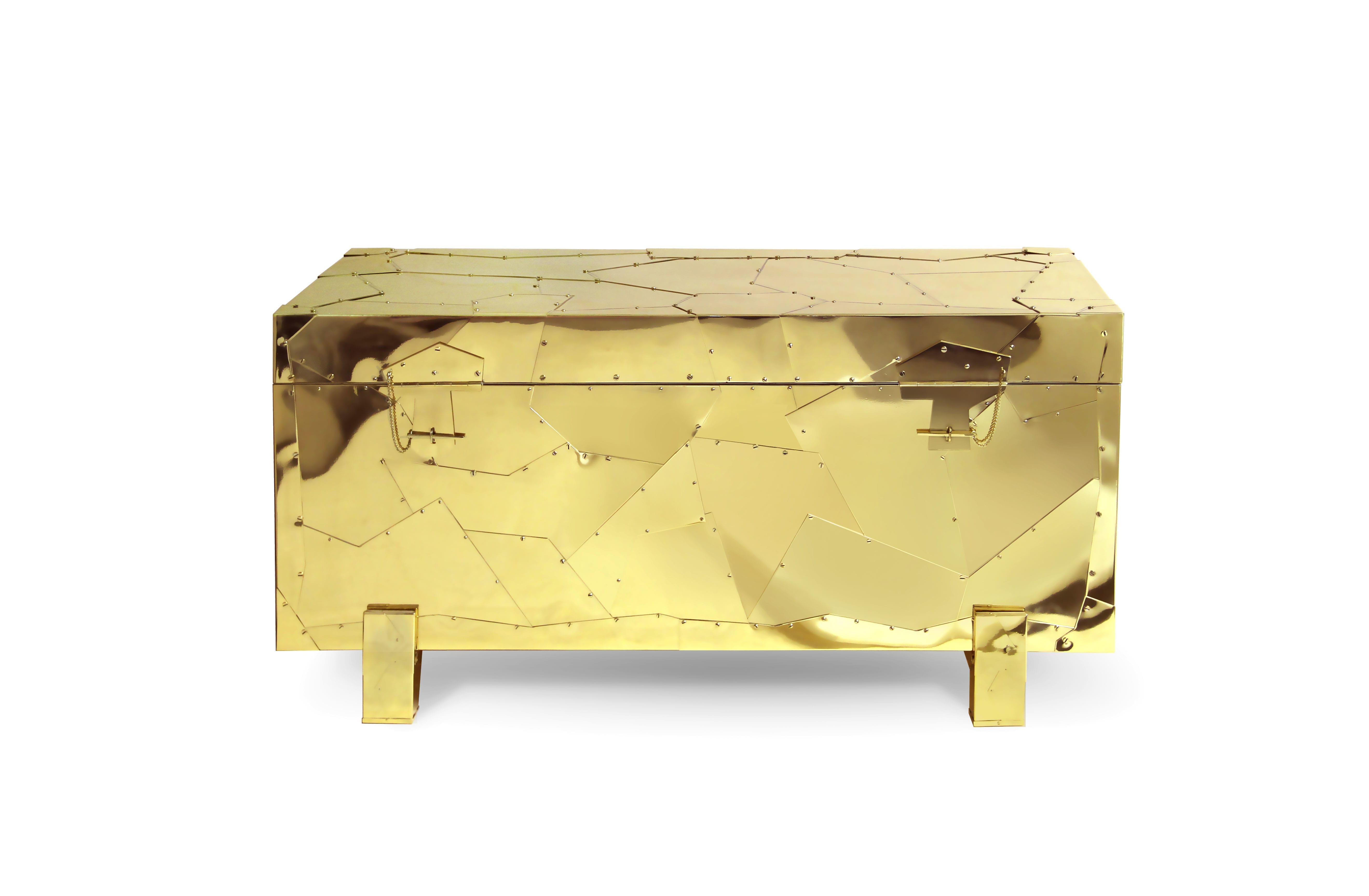 Joinery Tortuga Chest with Polished Brass Finish For Sale