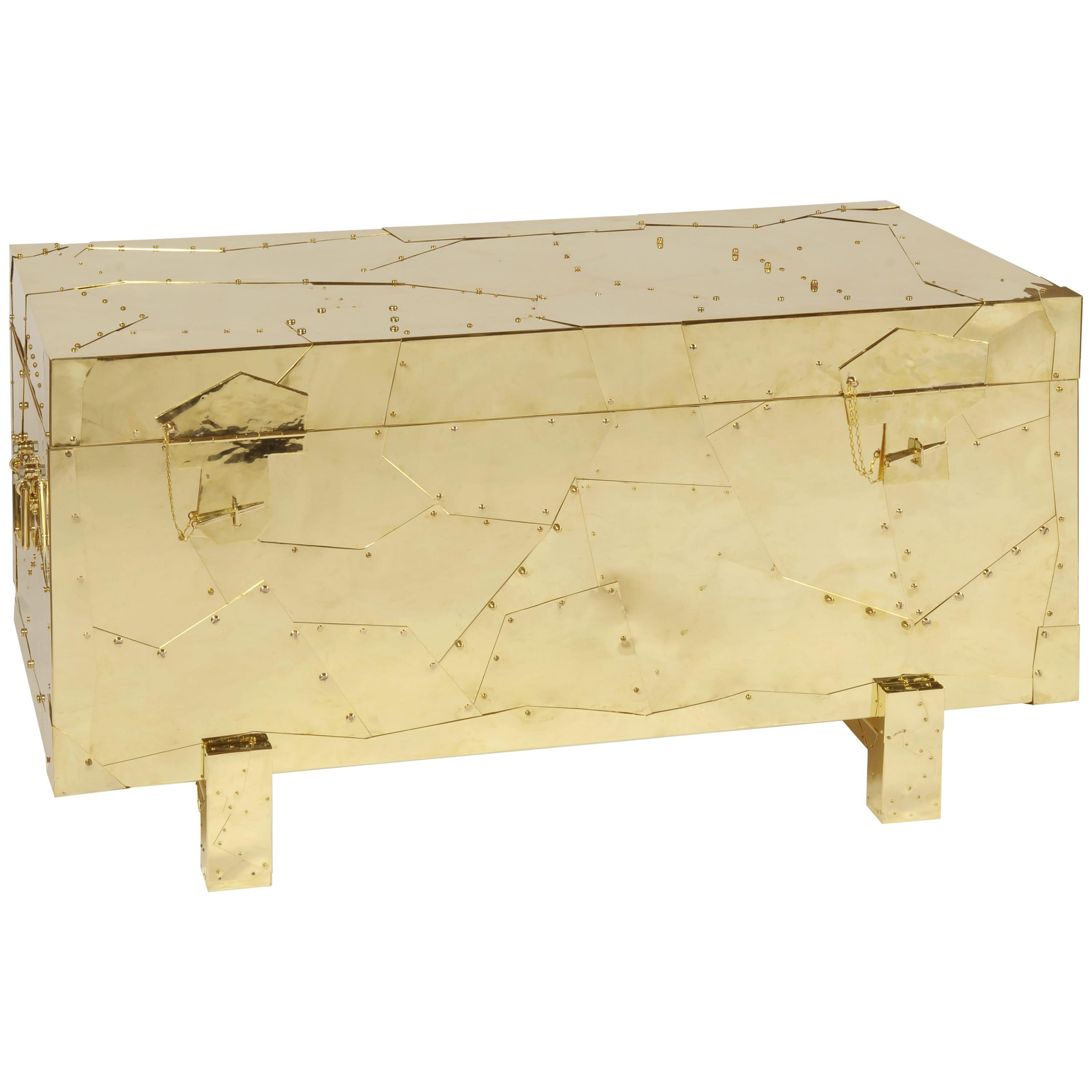 Tortuga Chest with Polished Brass Finish For Sale