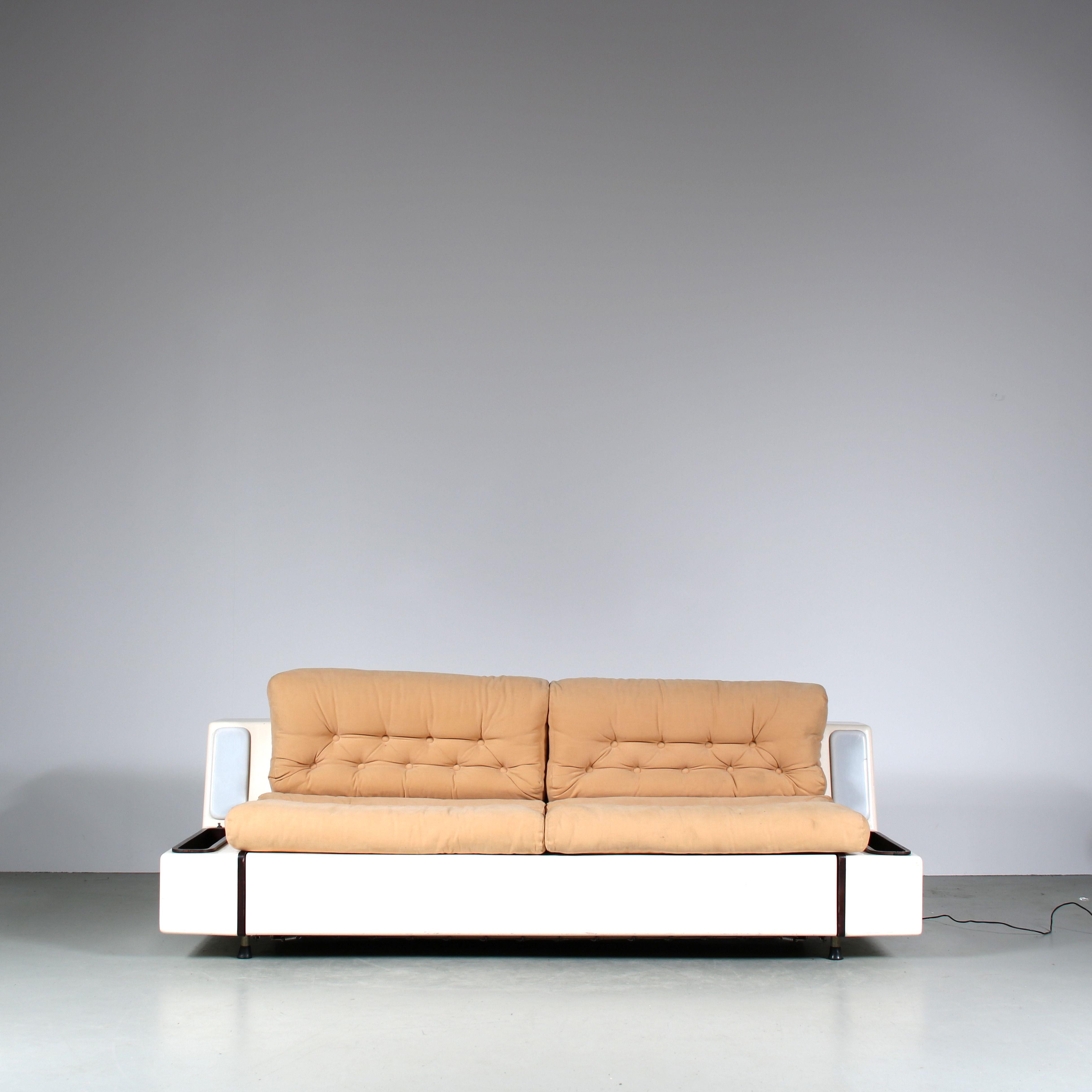 A striking piece of furniture from the Space Age era, the “Tortuga” sleeping sofa was manufactured by BEKA in Italy in the 1960s.

The sofa is a testament to the forward-thinking design of the era, with clean, modern lines and a distinctive white