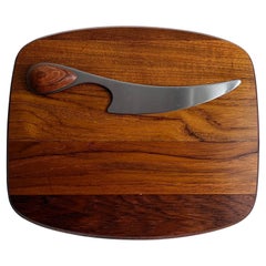 "Toruń" Teak Wood Cutting Board with Knife by J. H. Quistgaard, Denmark