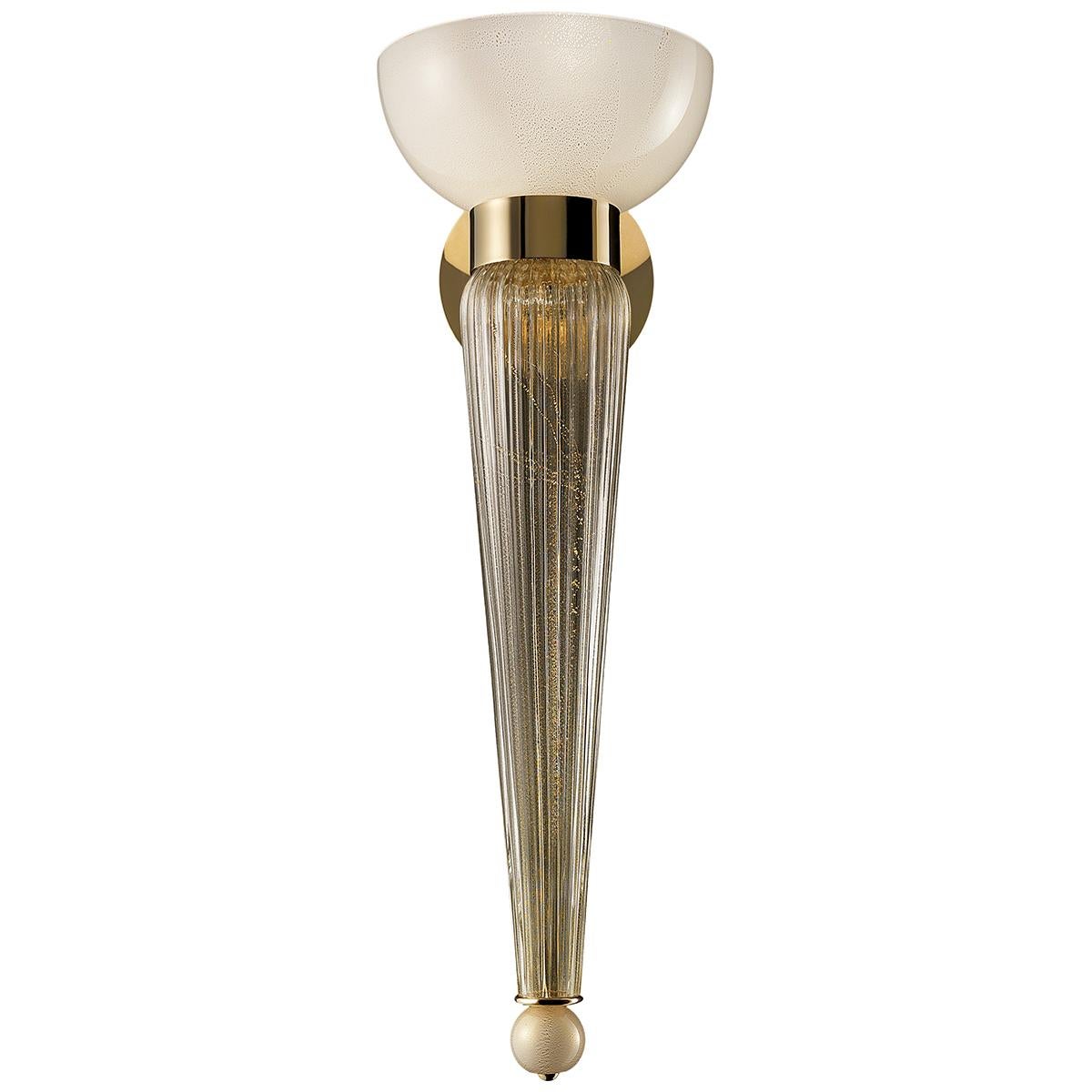 Beige (Beige Gold_OB) Torvik 5656 Wall Sconce in Glass with Galvanized Gold Finish, by Barovier&Toso
