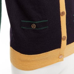 TORY BURCH 100% Merinowolle Colorblocked Logo Button Strickjacke Pullover M