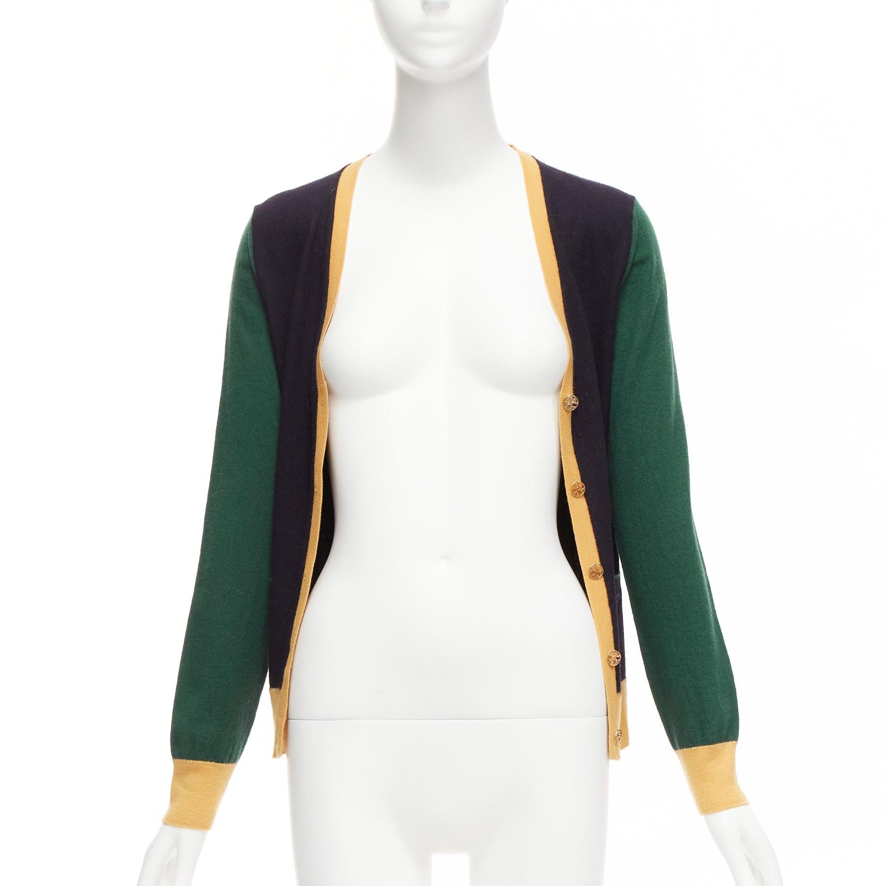 TORY BURCH 100% Merinowolle Colorblocked Logo Button Strickjacke Pullover M (Schwarz) im Angebot