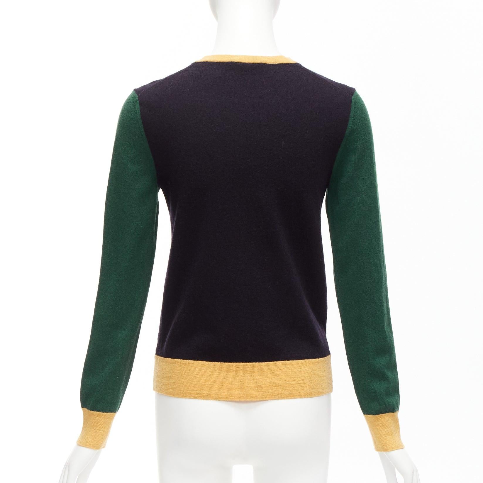 TORY BURCH 100% merino wool colorblocked logo button cardigan sweater M For Sale 2
