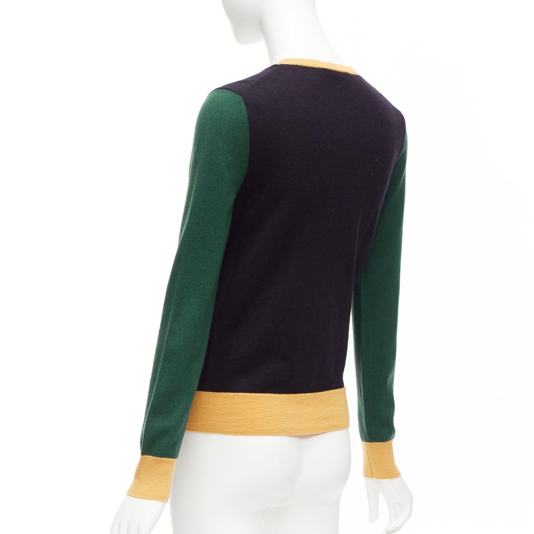 TORY BURCH 100% merino wool colorblocked logo button cardigan sweater M For Sale 3