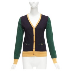 TORY BURCH 100% Merinowolle Colorblocked Logo Button Strickjacke Pullover M