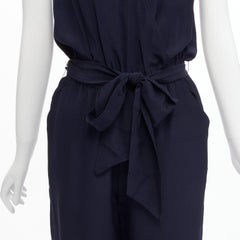 TORY BURCH 100% seta navy Tuta con scollo a V e gamba larga XS