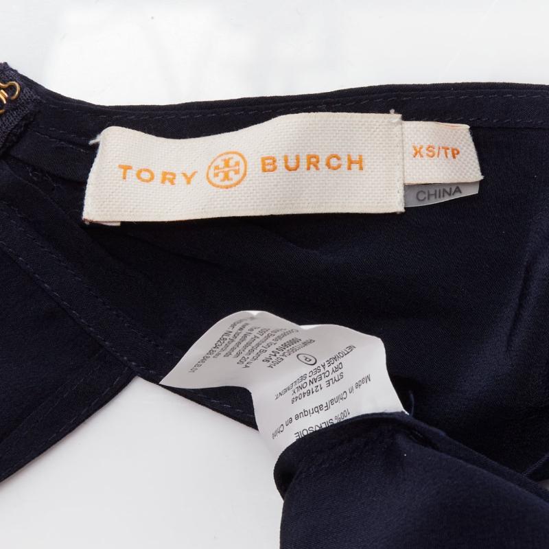 TORY BURCH 100% silk navy V neck wide leg wrap tie wide leg jumpsuit XS For Sale 3