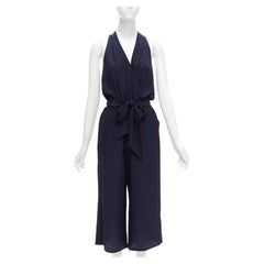 TORY BURCH 100% seta navy Tuta con scollo a V e gamba larga XS