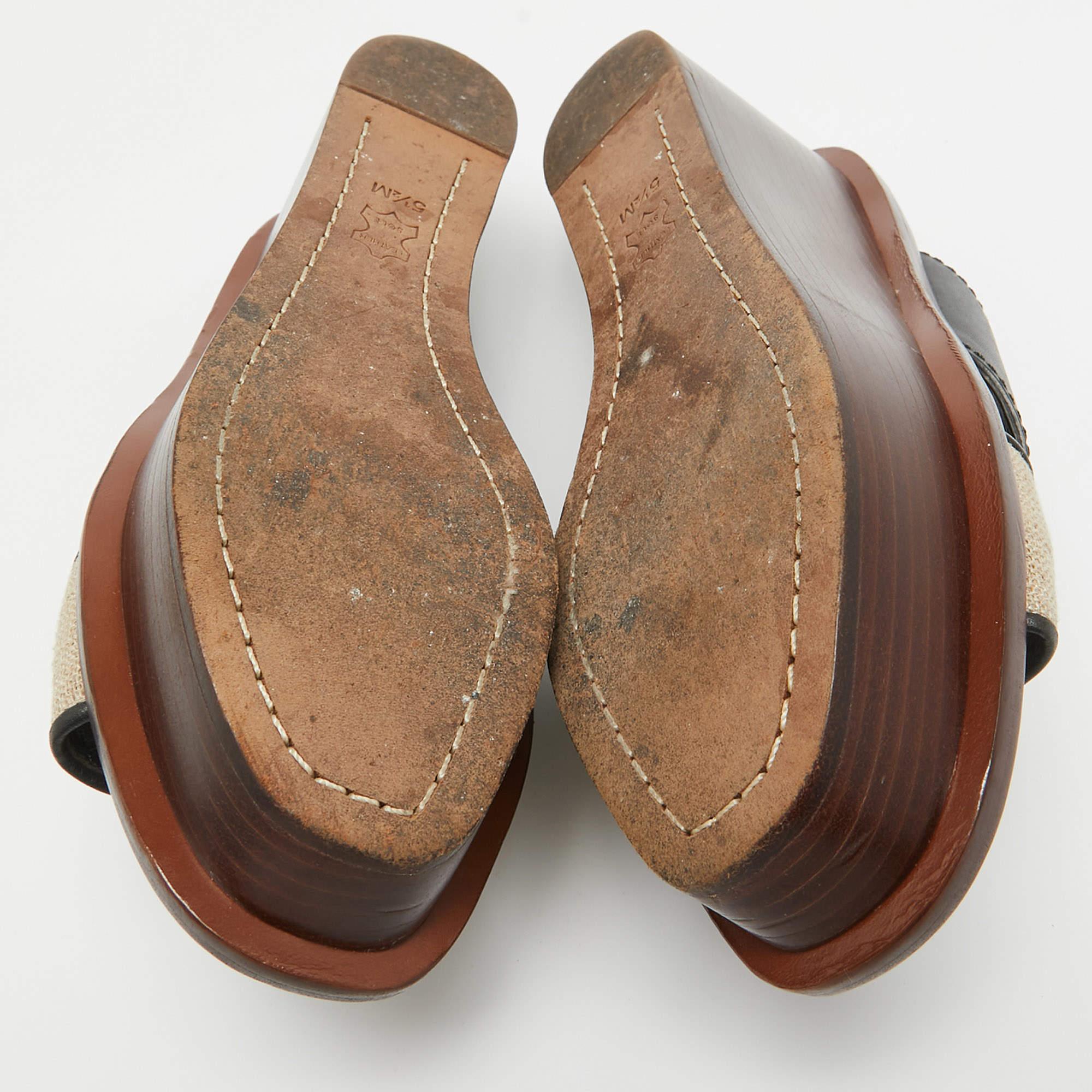 Tory Burch Beige/Schwarz Canvas und Leder Plattform Slide Sandalen Größe 36 im Angebot 2