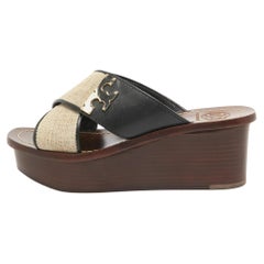 Tory Burch Sandalias de plataforma de lona y piel beige/negro talla 36