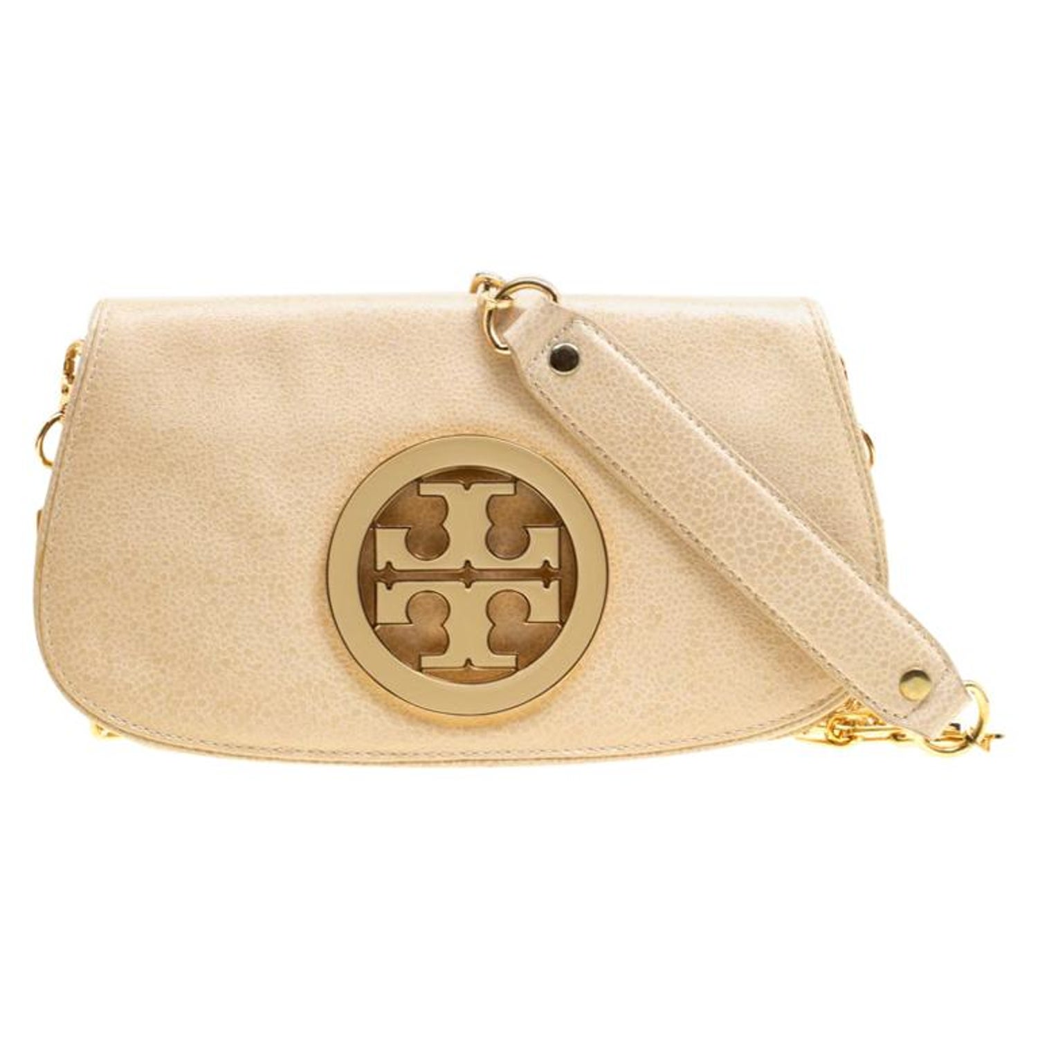 Tory Burch Beige Crackled Glace Leather Amanda Clutch For Sale at 1stDibs