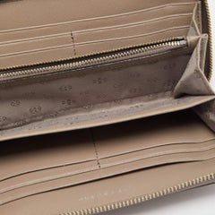 Tory Burch Beige Diamond Laser Cut Leather Zip Around Wallet