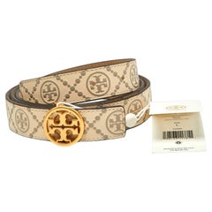 Tory Burch Beige Embossed Logo Leather Large Logo Belt 95CM